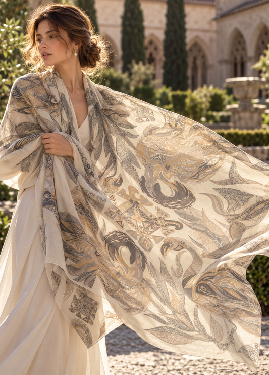 FLAMINGO GARDENS -
Kaschmir XL Schal - Limited Edition / Light beige and creme tones