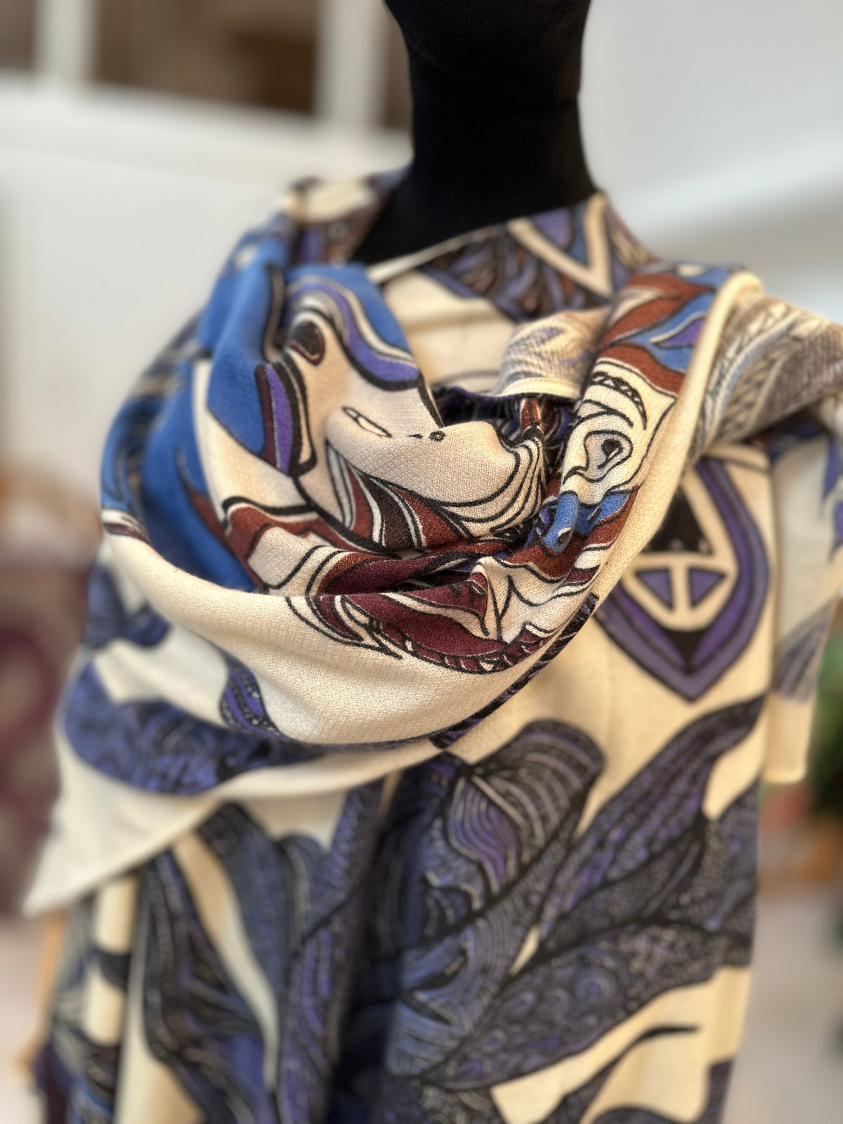 FLAMINGO GARDEN - Kaschmir Cape/Stola - Creme, blau, schwarz, braun und Pflaume - Limited Edition #3