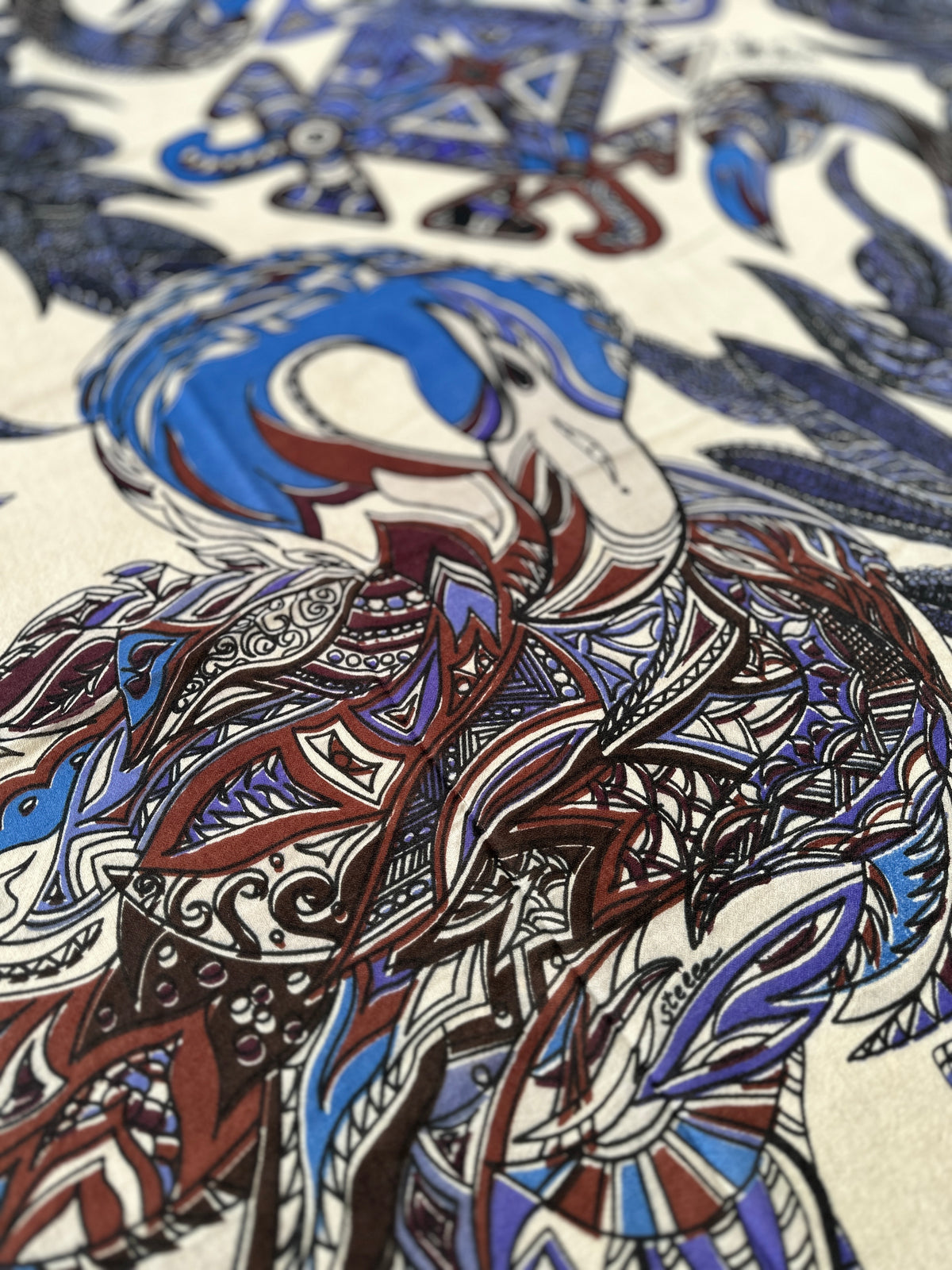 FLAMINGO GARDEN - Kaschmir Cape/Stola - Creme, blau, schwarz, braun und Pflaume - Limited Edition #3