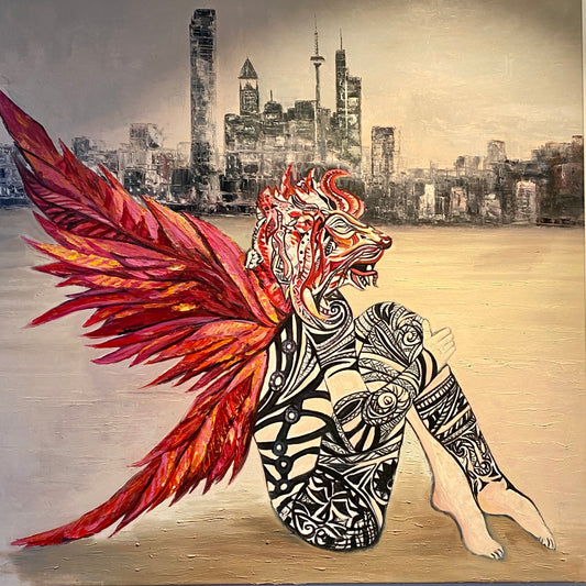 “FIREANGEL” Oel auf Leinwand Kunst - 120x120 cm