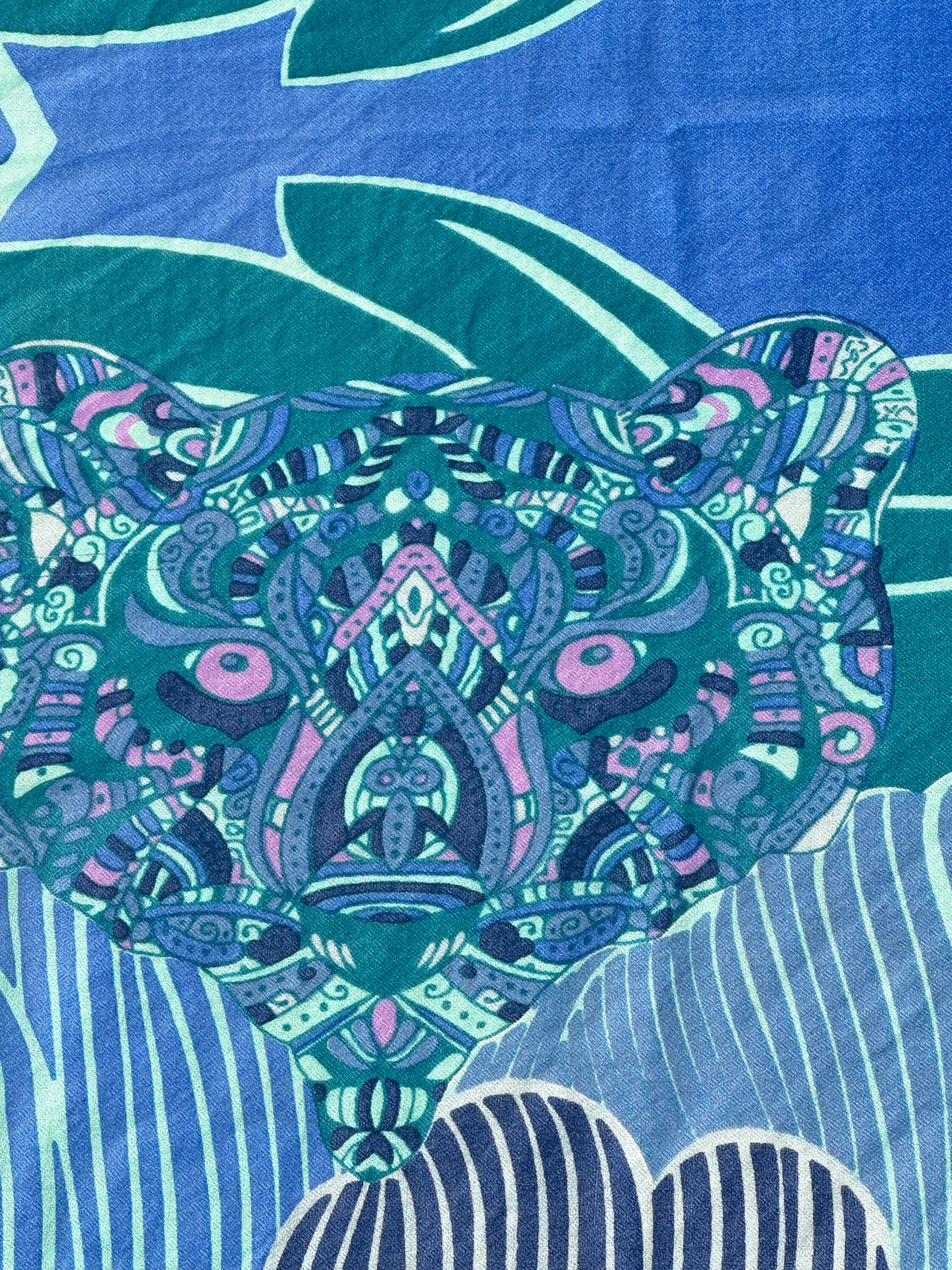 WILD FAMILY BONDS leichter Kaschmirschal, petrol, pink & turquoise & blues - Limitiert auf 5 Stück