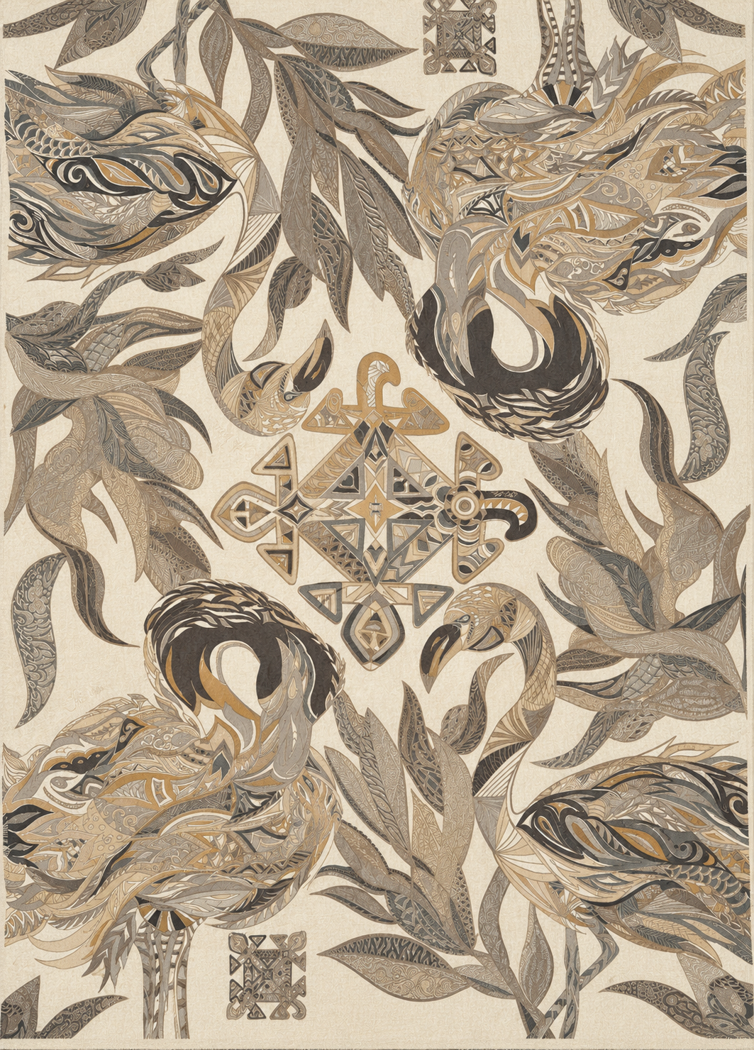 FLAMINGO GARDEN - Kaschmir Cape/Stola - sanfte beige und creme Töne - Limited Edition #3