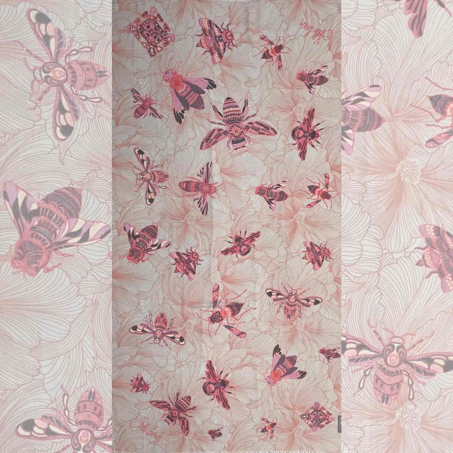 Safe the 🐝 Bees, leichter Schal aus 100 % Changra Kaschmir, Rosa Grau / Limitiert auf 5 Stück