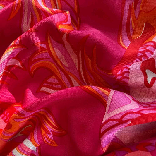 KOIS Schal doubleface, auf Seide bedruckt, 100x200, Rückseite 100% Kaschmir, Pink & Orange