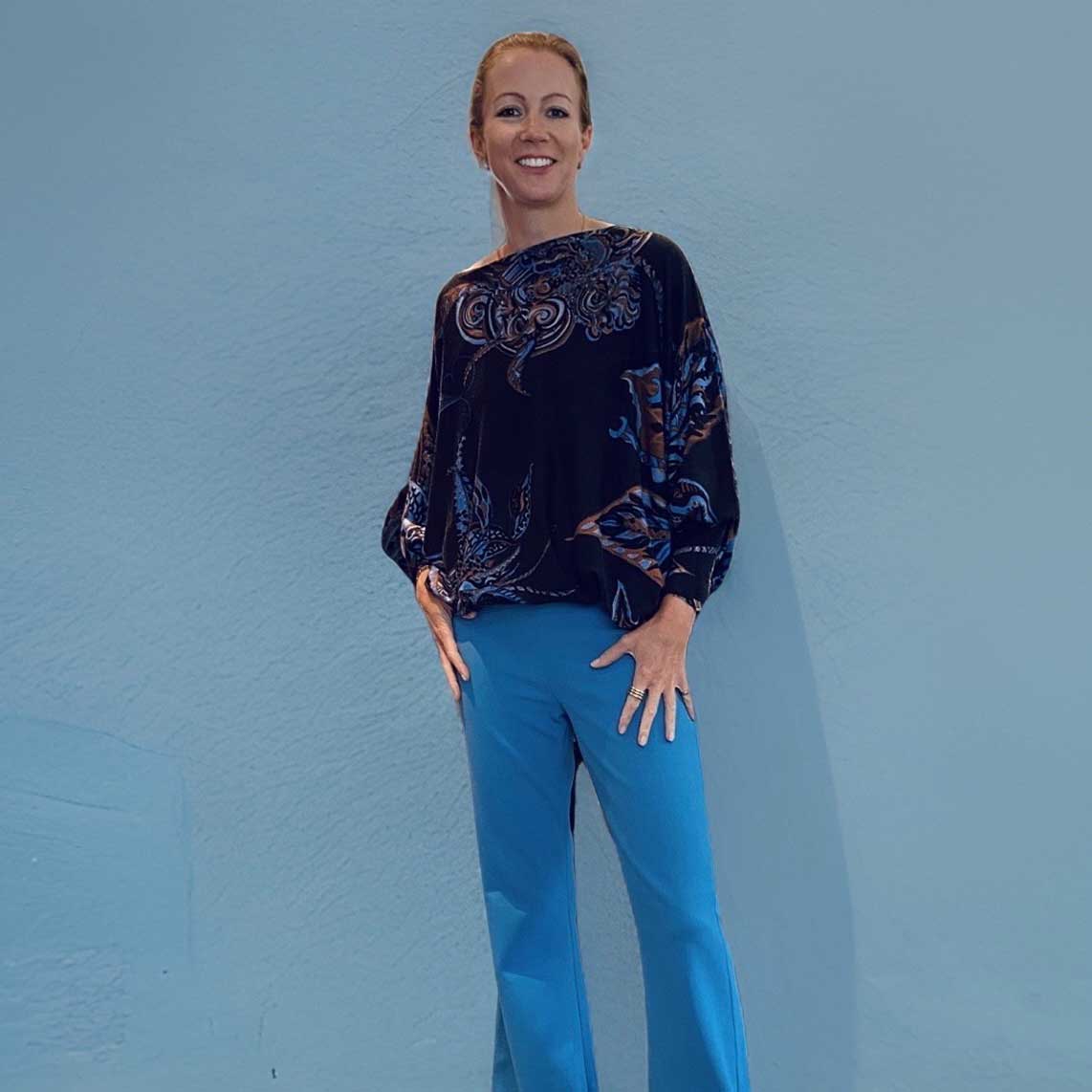 SOUL LEAVES Baby-Kaschmir Pullover, Fledermaus-Ärmel, braun&blau, ldt.