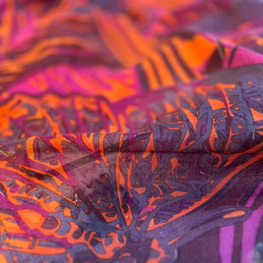 METAMORPHOSE Kaschmir Carre Tuch, Lila, Orange, Burgund, Brombeere, Pink. Limitiert 3/5