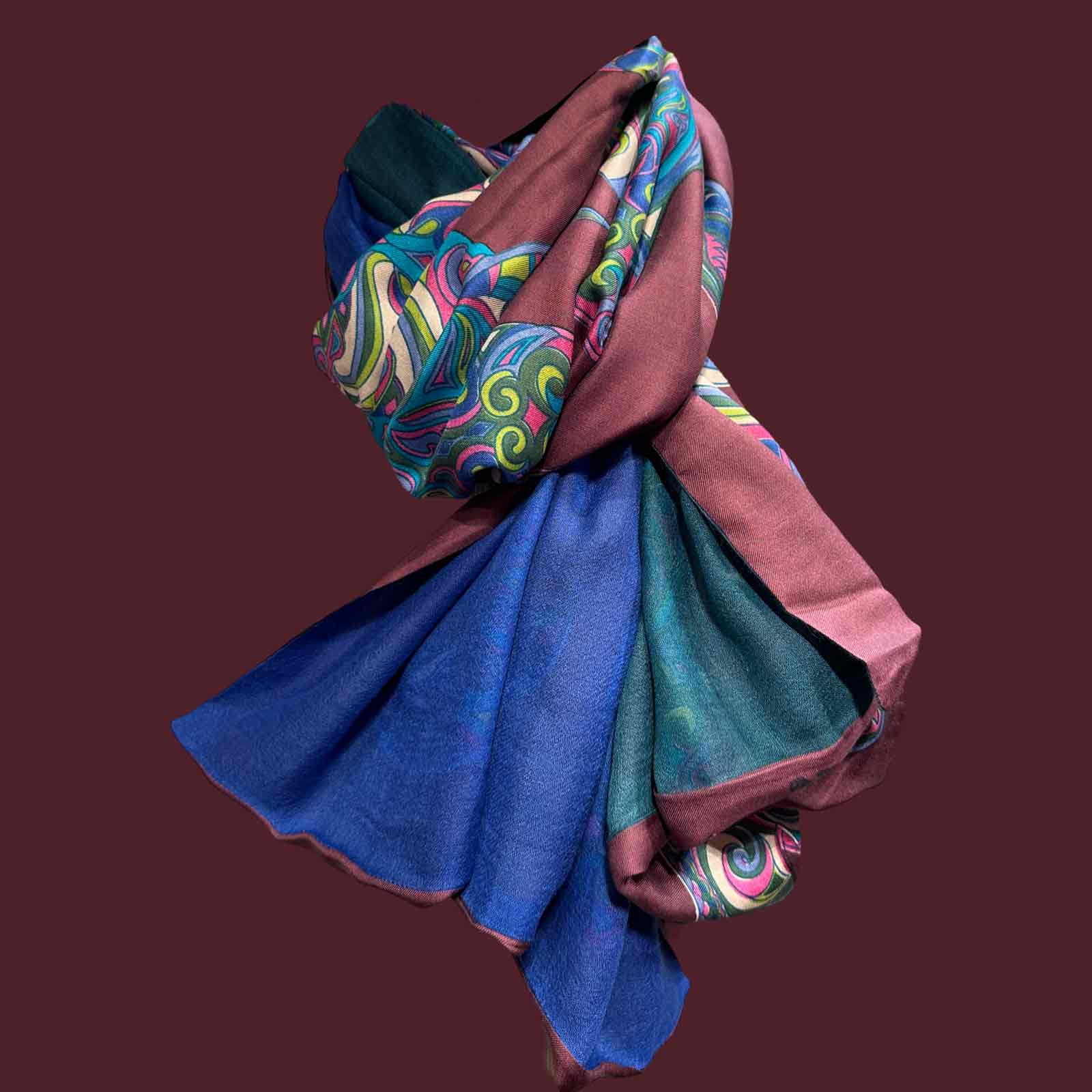 TURTLE LOVE Doubleface Kaschmir & Seiden-Schal - 200x100 - bordeaux/ petrol/ türkis - Limitiert #5