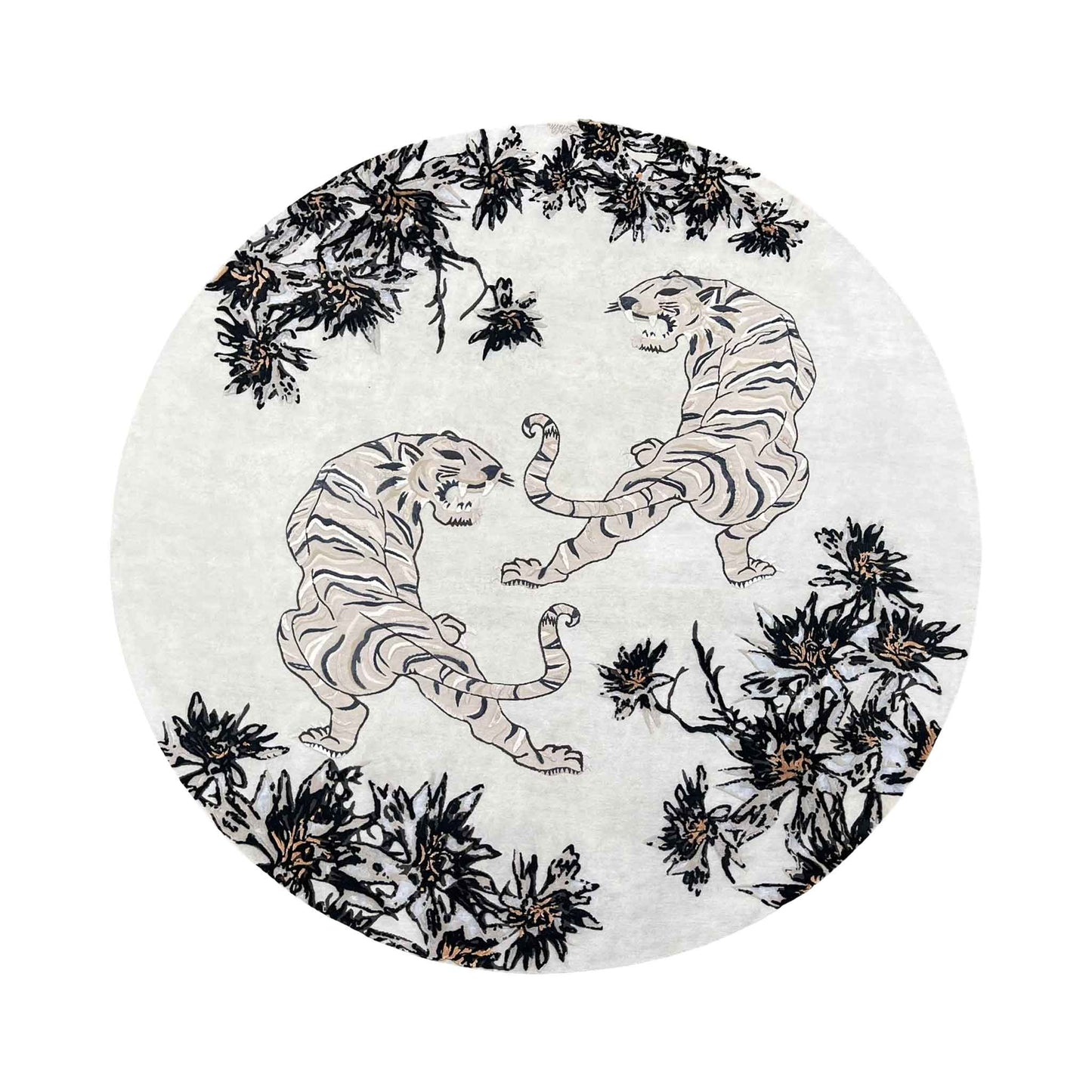 Twin Tigers - Teppich Unikat - Unique Designer Rug 230 cm - Knüpfzeit ca 150 Tage