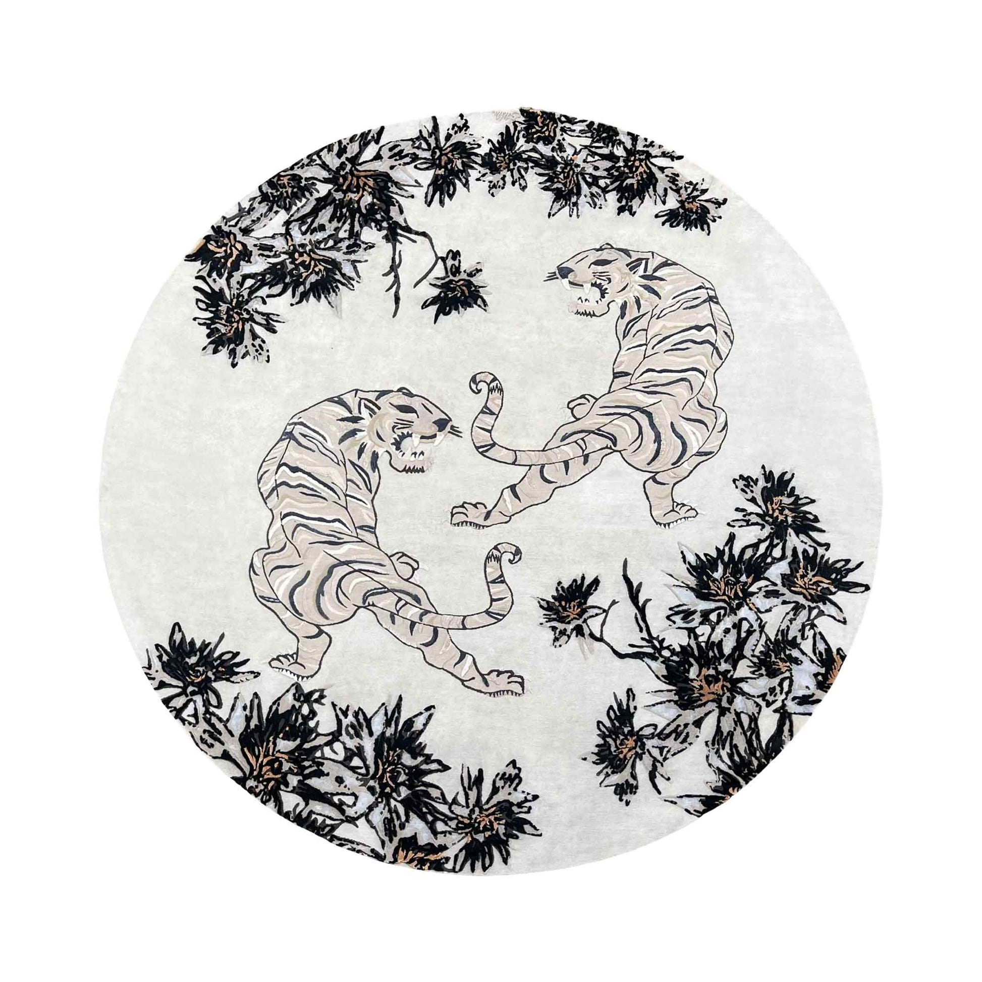 Twin Tigers - Teppich Unikat - Unique Designer Rug 230 cm - Knüpfzeit ca 150 Tage