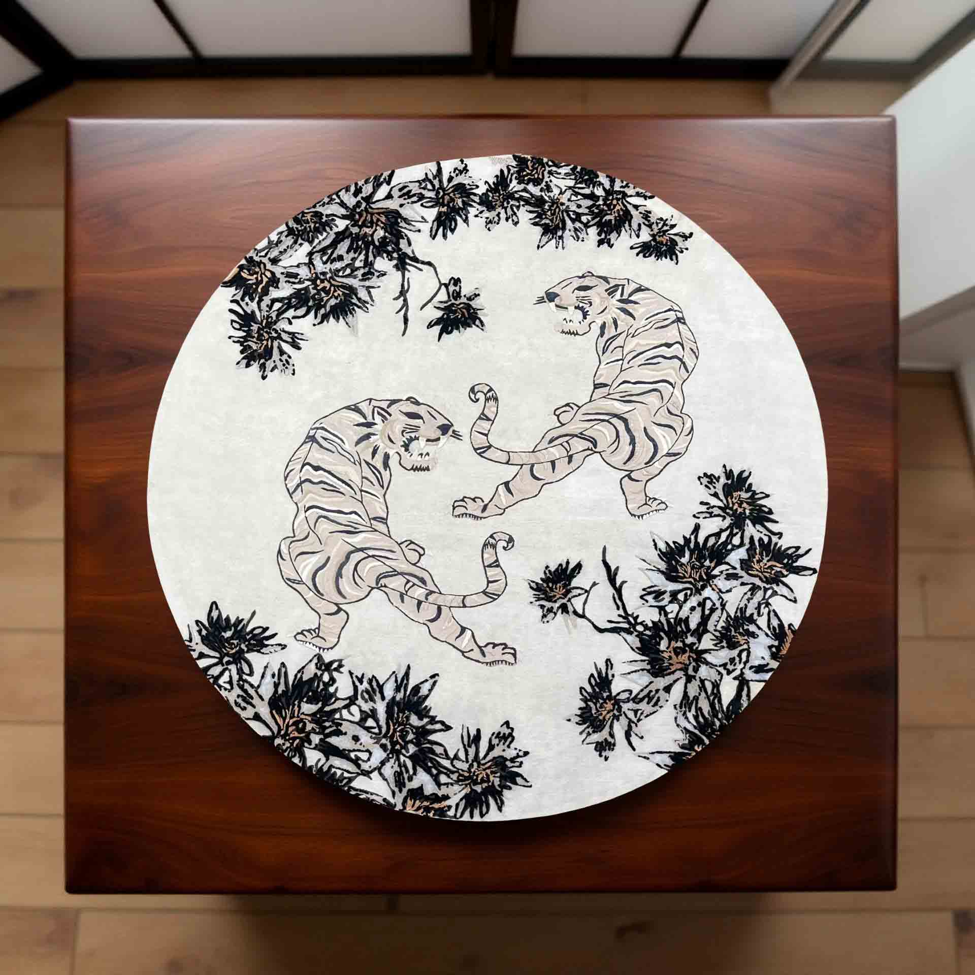 Twin Tigers - Teppich Unikat - Unique Designer Rug 230 cm - Knüpfzeit ca 150 Tage