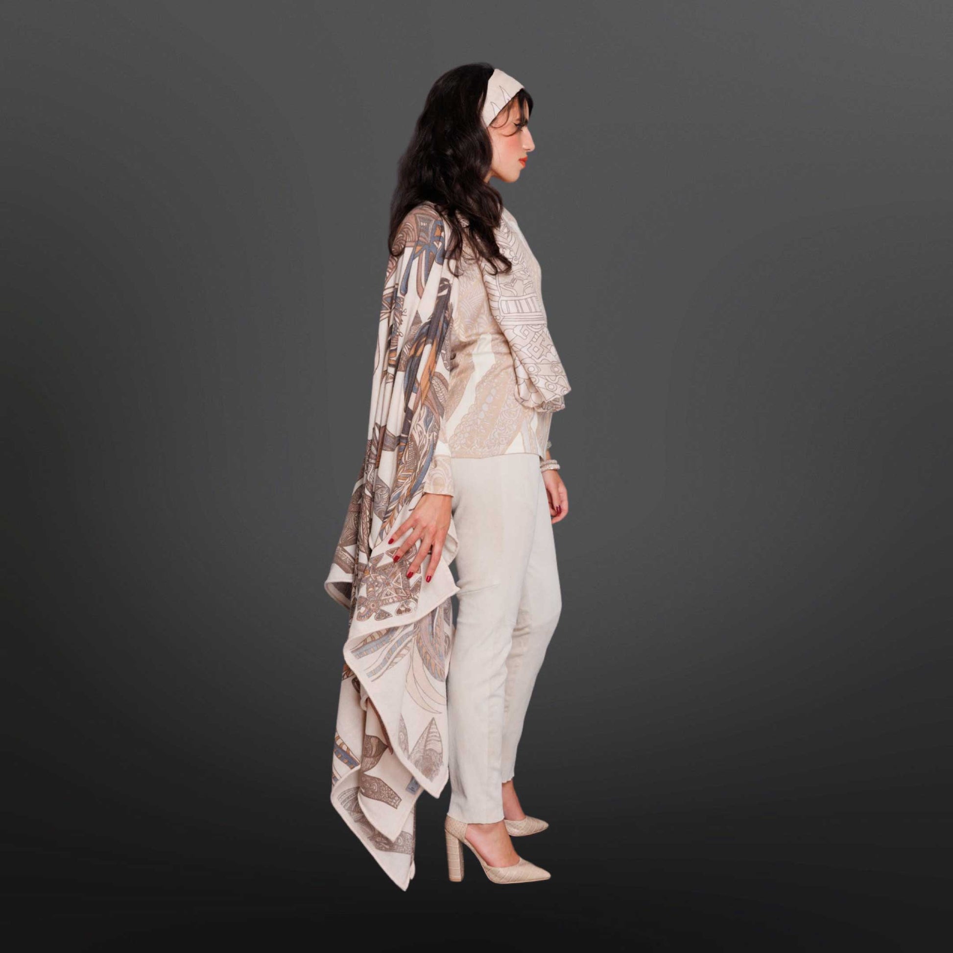 FLAMINGO GARDEN Kaschmir Cape/Stola XL, beige tones, limited 5/6