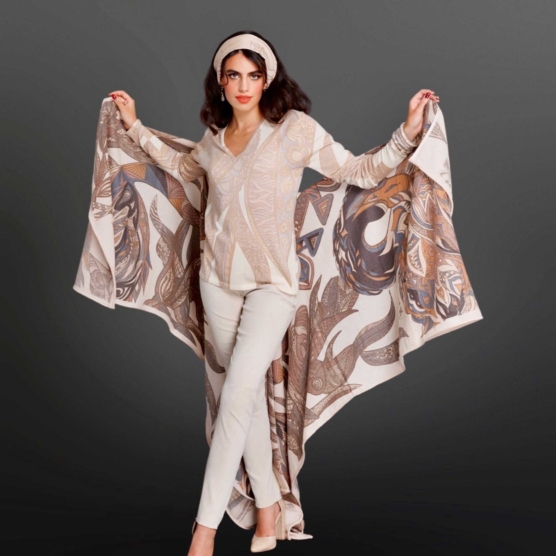 FLAMINGO GARDEN Kaschmir Cape/Stola XL, beige tones, limited 5/6