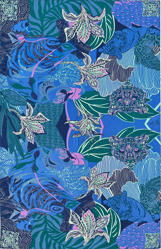 WILD FAMILY BONDS leichter Kaschmirschal, 140x200 Farben petrol, pink & türkis und blau - Limitiert auf 5 Stück
