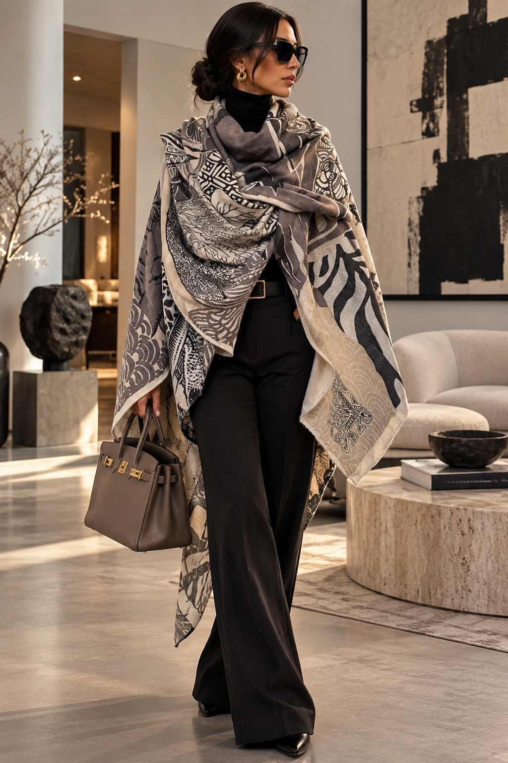 WILD FAMILY BONDS Kaschmir Cape/Stola - Farben Schwarz, Weis, Taupe, Grau, Creme Beige - Limited Edition #5