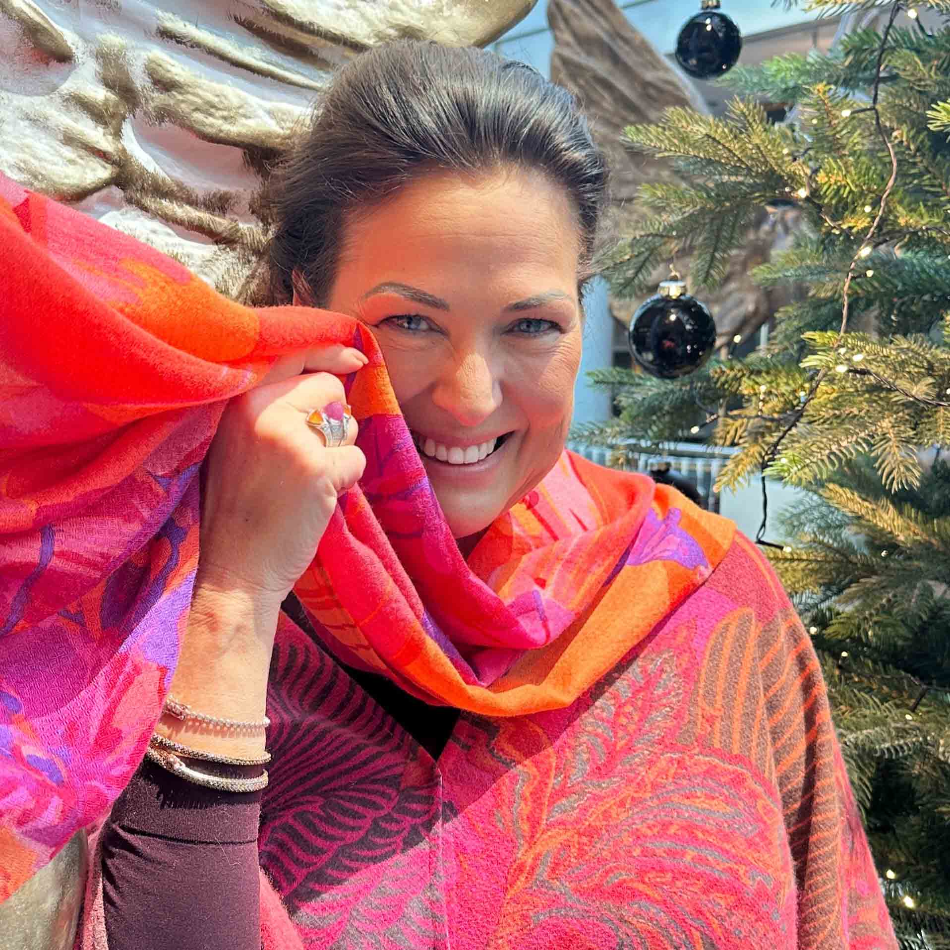 METAMORPHOSE Kaschmir Carre Tuch, Lila, Orange, Burgund, Pink. Limitiert 3/5