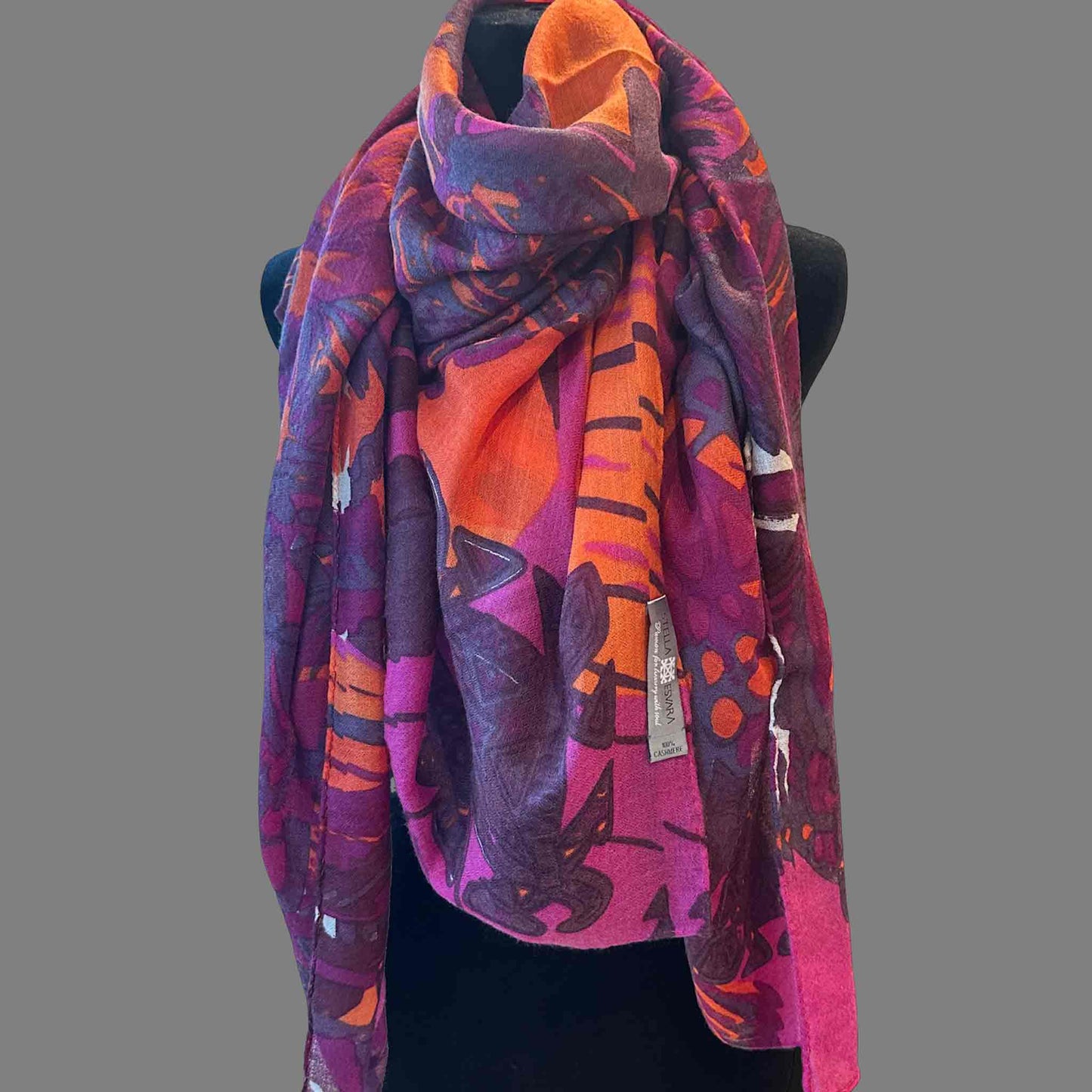 METAMORPHOSE Kaschmir Carre Tuch, Lila, Orange, Burgund, Brombeere, Pink. Limitiert 3/5