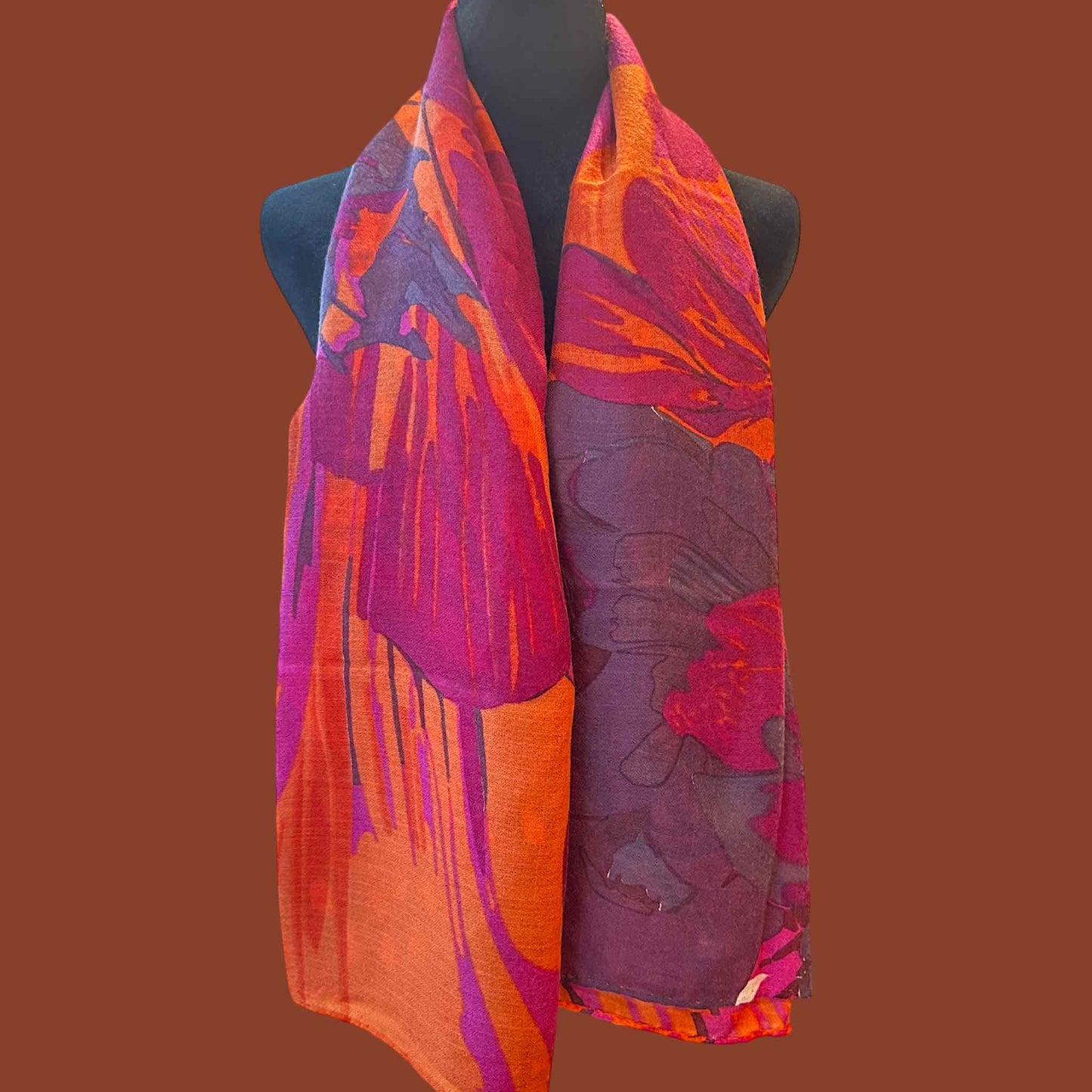 METAMORPHOSE Kaschmir Carre Tuch, Lila, Orange, Burgund, Brombeere, Pink. Limitiert 3/5