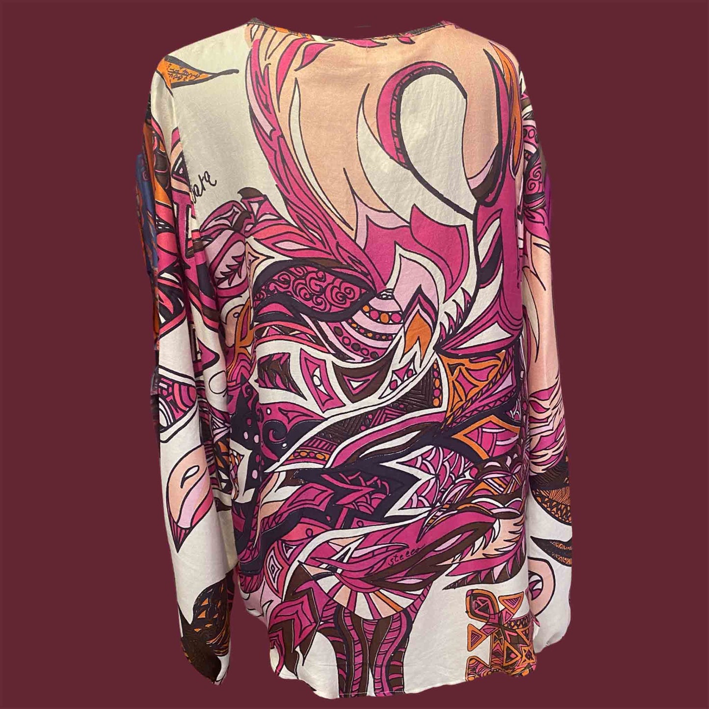 FLAMINGO GARDEN Seiden-Tunika, pink & mauve & orange limited Edition 3