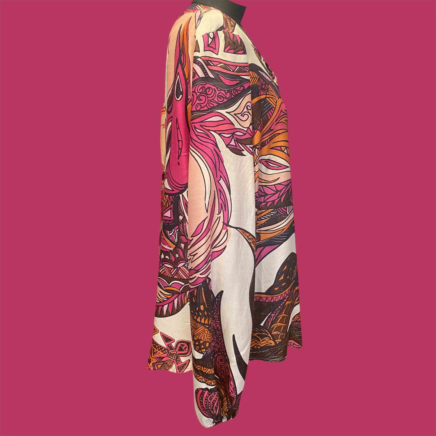 FLAMINGO GARDEN Seiden-Tunika, pink & mauve & orange limited Edition 3