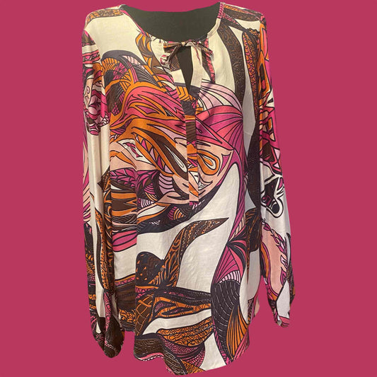 FLAMINGO GARDEN Seiden-Tunika, pink & mauve & orange limited Edition 3