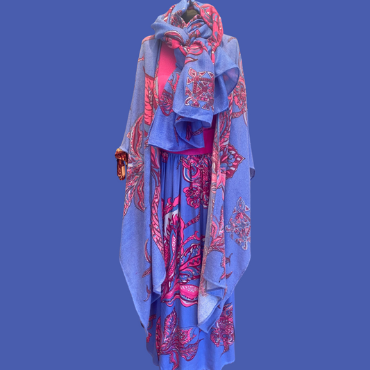 “SOUL FLOWERS" Light summer scarf made of 100% light baby cashmere. 220x120 - Limited to 8 pieces