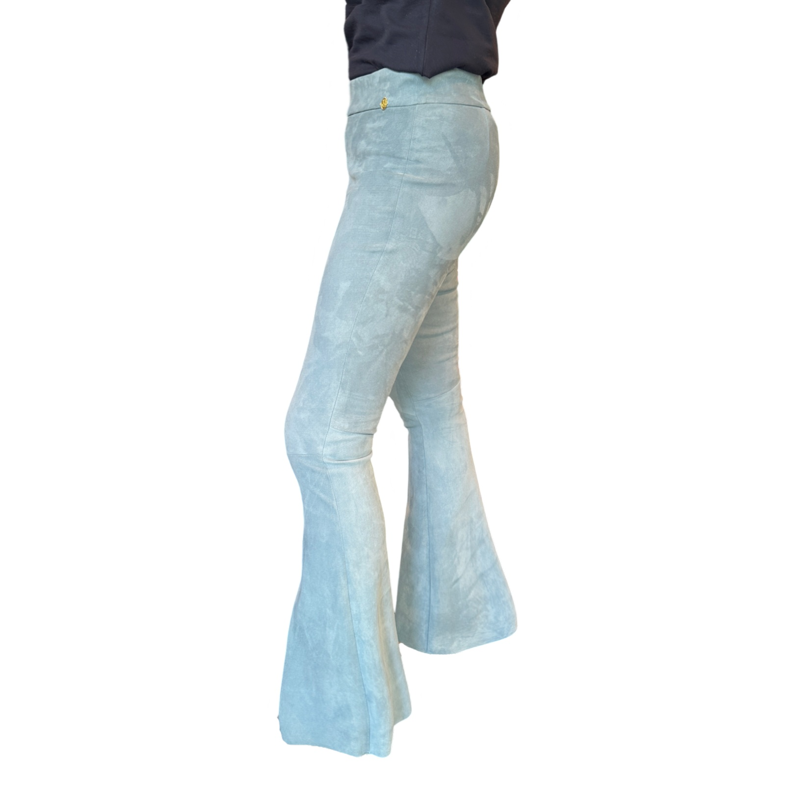 Lederhose mit Schlag aus Stretchlammleder, glacier blue, Maßkonfektion