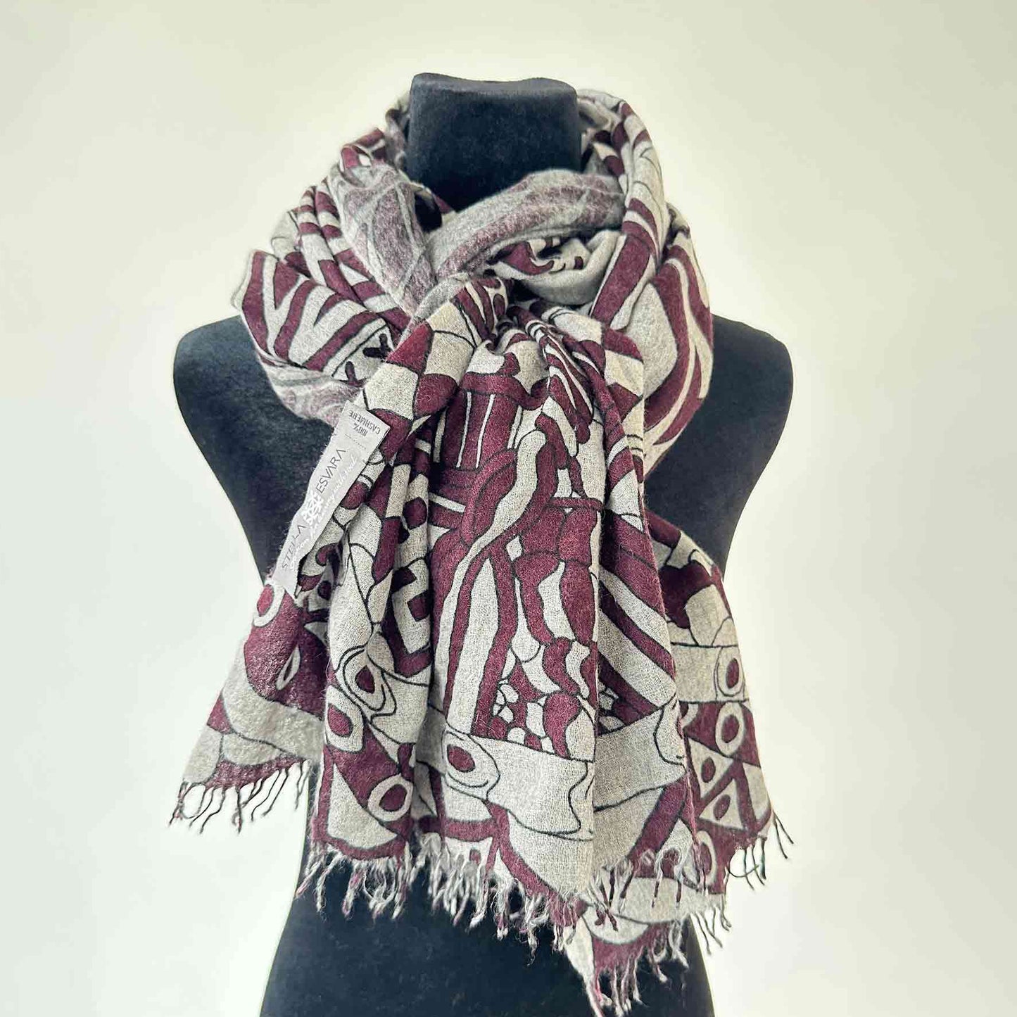 LAST SAMURAI Kaschmir Schal, Unisex, 200x70 grau/bordeaux limited edition