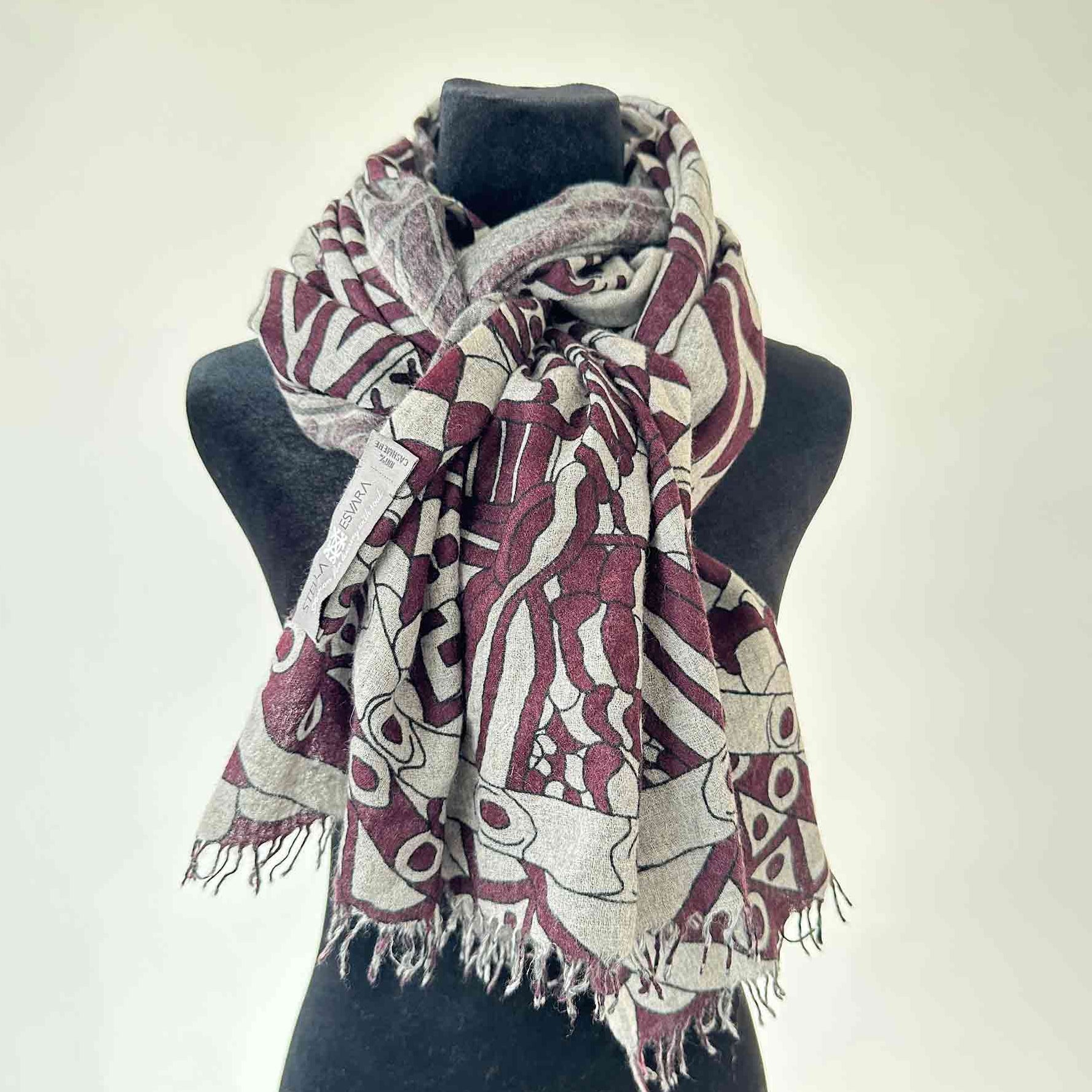 LAST SAMURAI Kaschmir Schal, Unisex, 200x70 grau/bordeaux limited edition