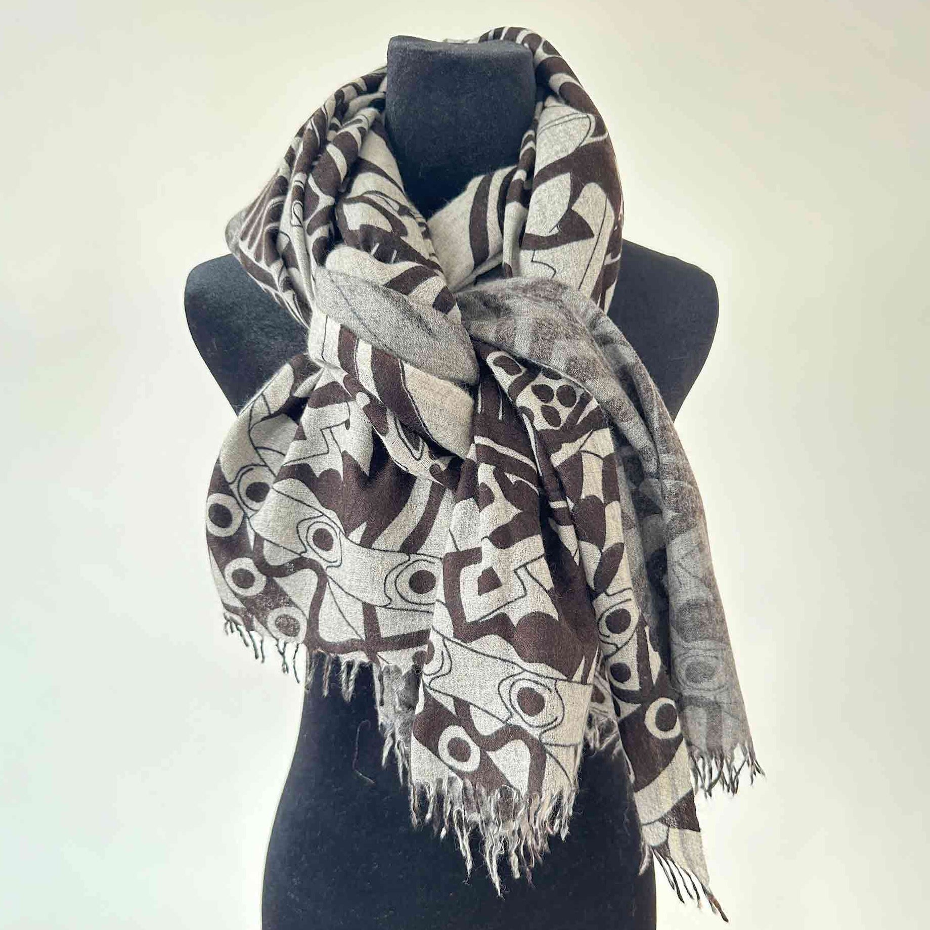 LAST SAMURAI Kaschmir Schal, Unisex, 200x70 grau/braun limited edition