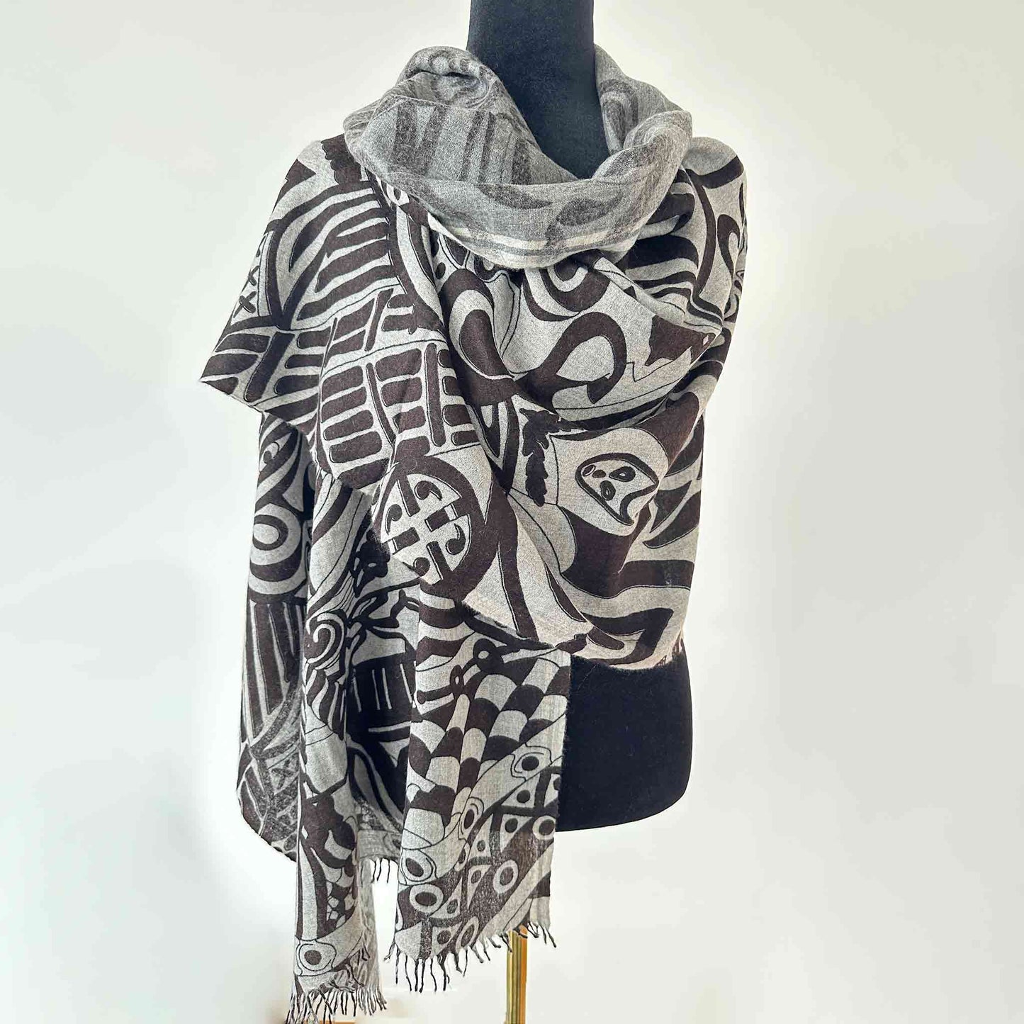 LAST SAMURAI Kaschmir Schal, Unisex, 200x70 grau/braun limited edition