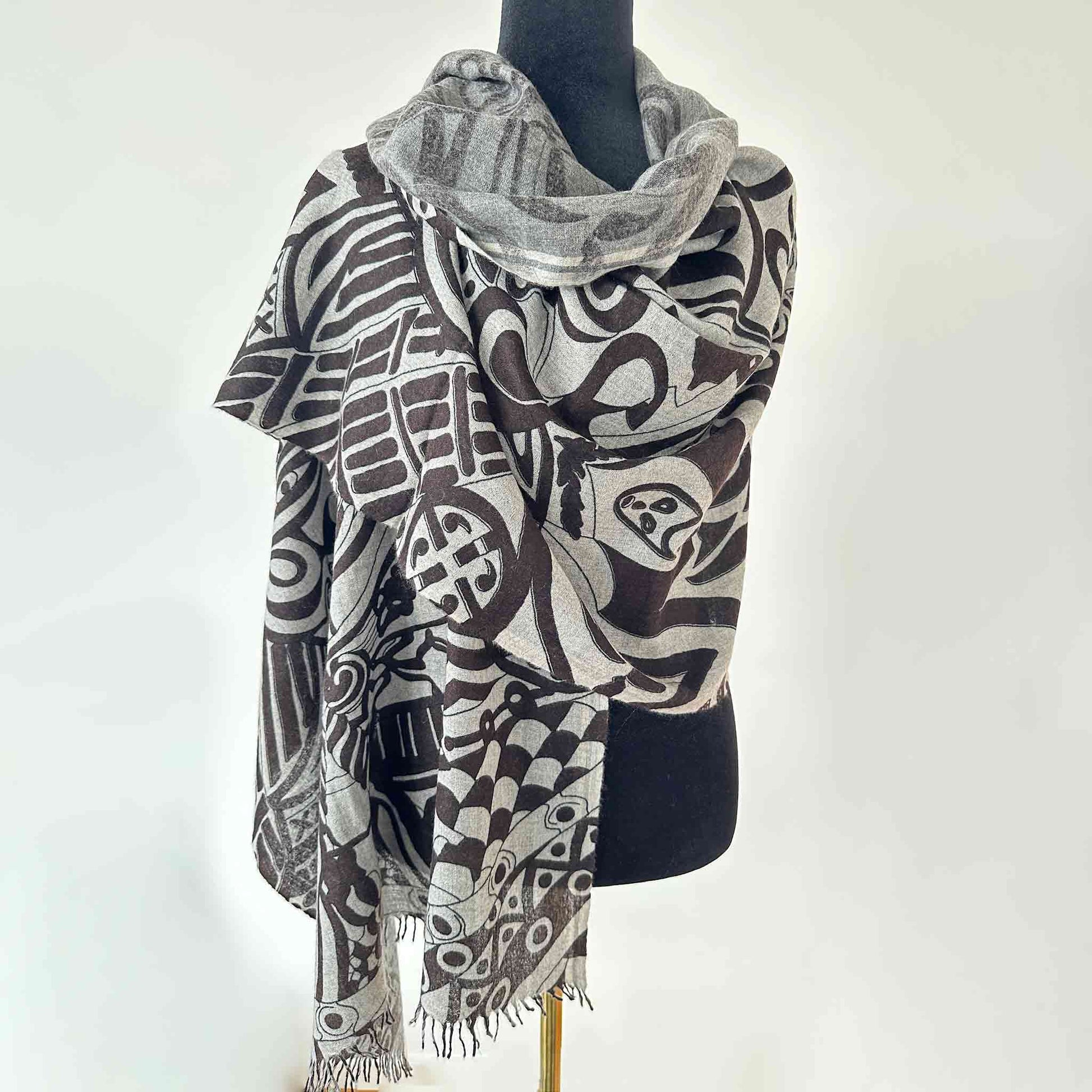 LAST SAMURAI Kaschmir Schal, Unisex, 200x70 grau/braun limited edition