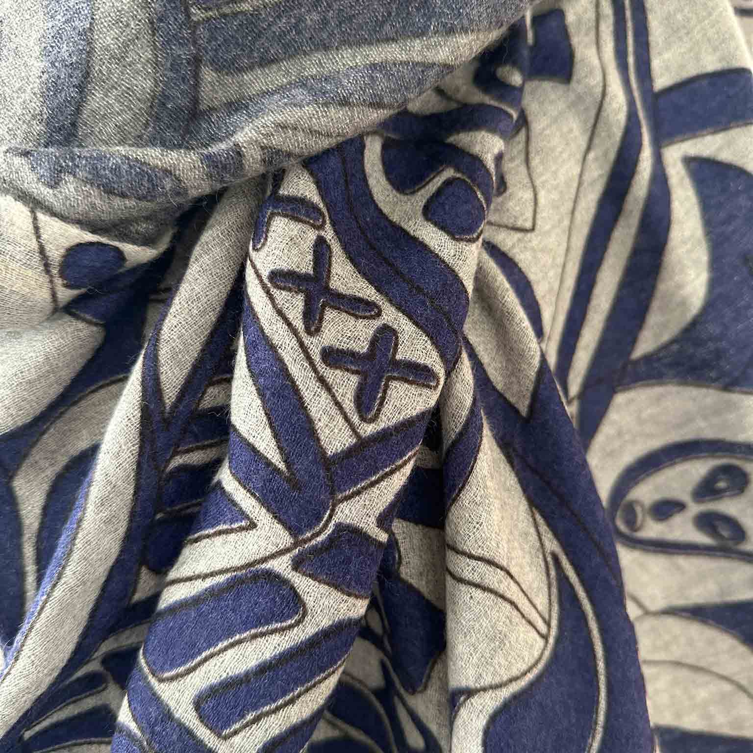 Schal LAST SAMURAI Kaschmir XL, superfine, 70 x 200 grau/blau, limited