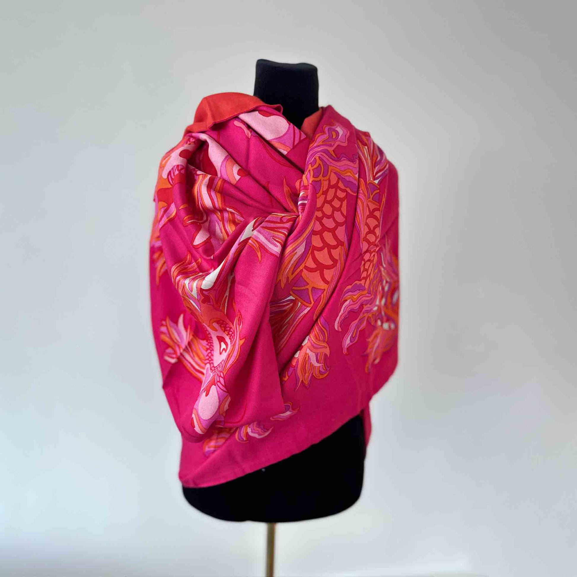 KOIS Schal doubleface, auf Seide bedruckt, 100x200, Rückseite 100% Kaschmir, Pink & Orange