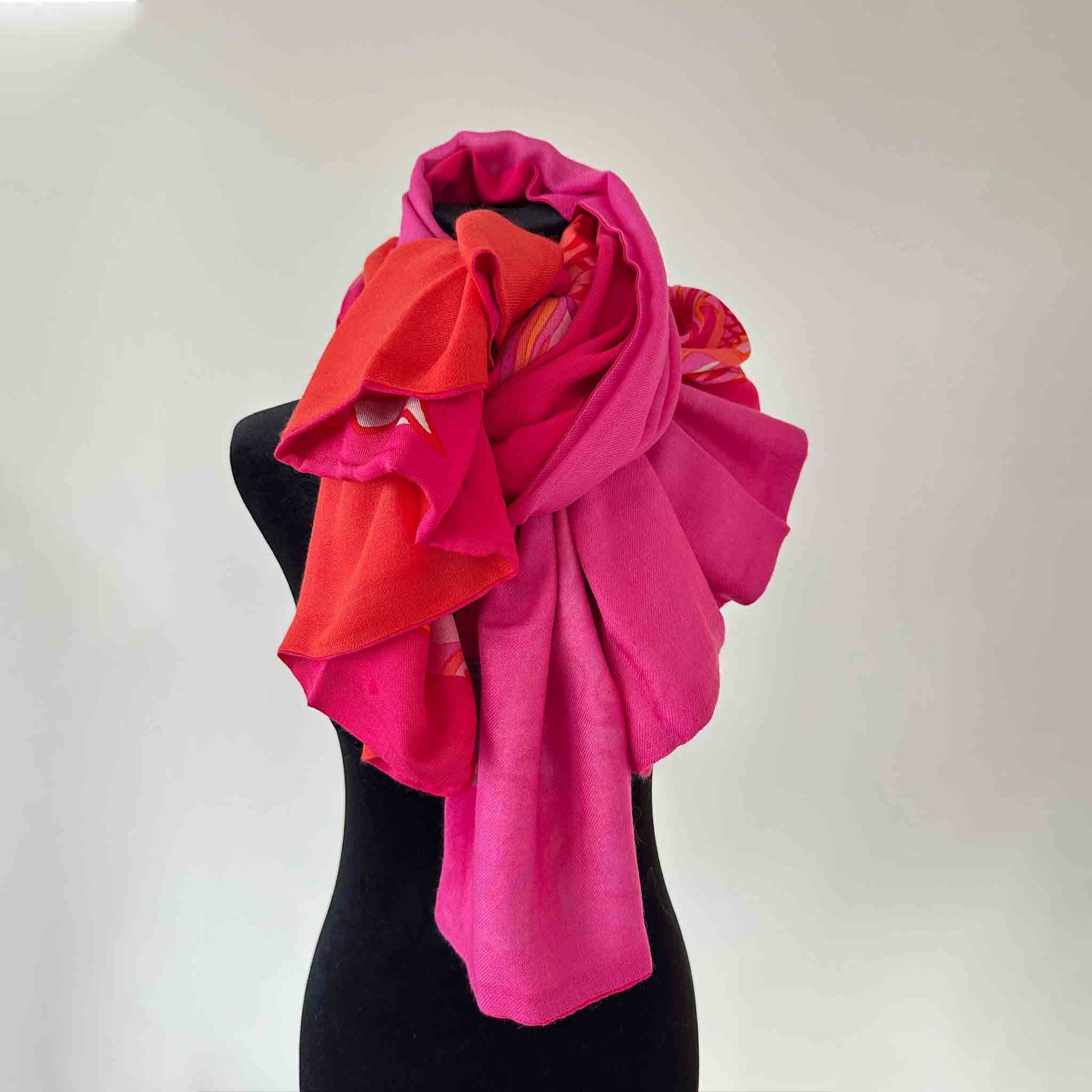 KOIS Schal doubleface, auf Seide bedruckt, 100x200, Rückseite 100% Kaschmir, Pink & Orange