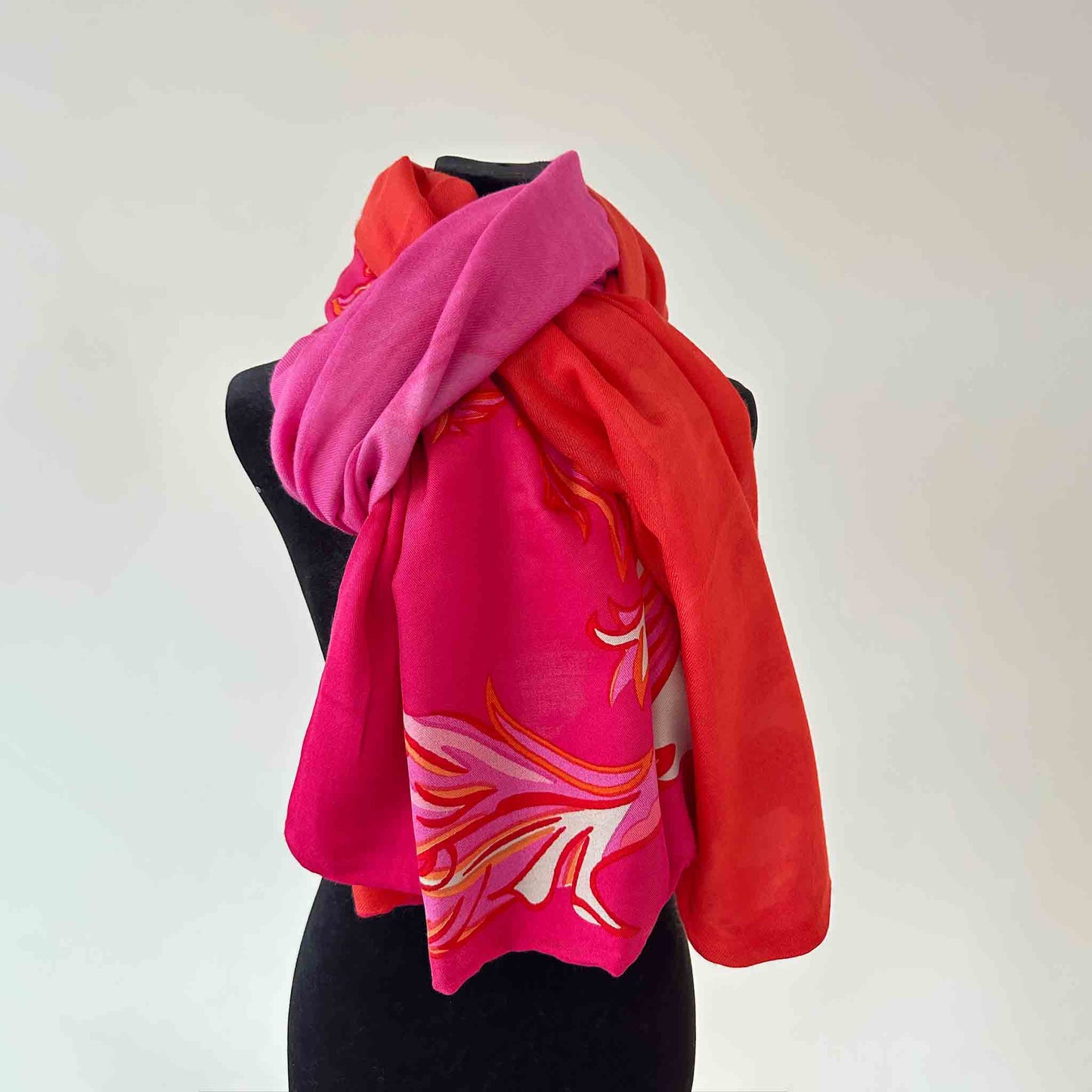 KOIS Schal doubleface, auf Seide bedruckt, 100x200, Rückseite 100% Kaschmir, Pink & Orange