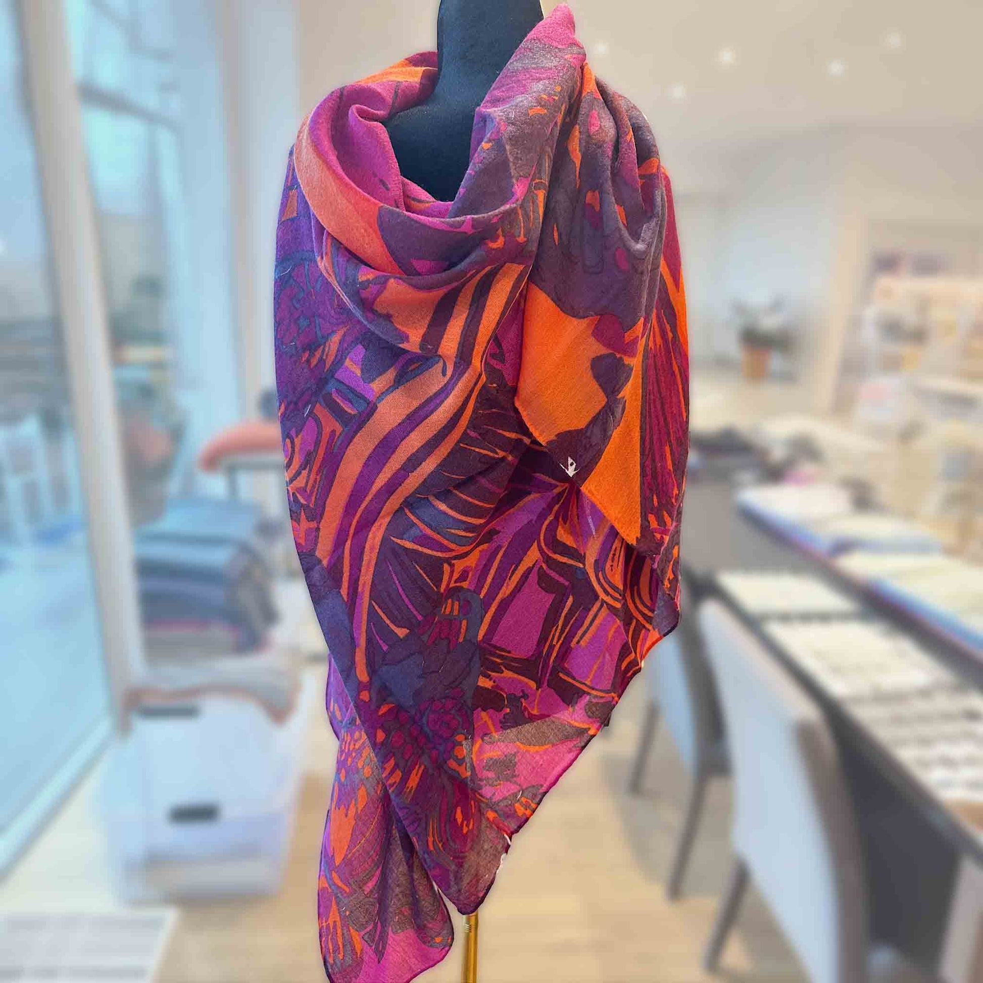 METAMORPHOSE Kaschmir Carre Tuch, Lila, Orange, Burgund, Pink. Limitiert 3/5