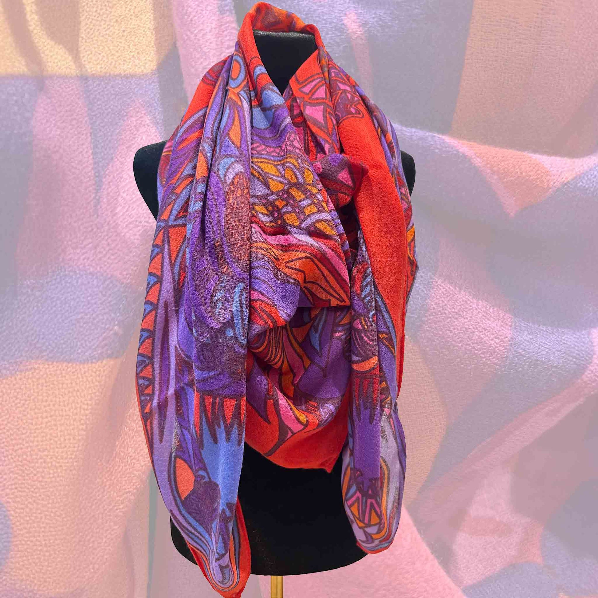 WILD LIFE Kaschmir Carre Tuch, rouge & burgund & lila, limitiert 3/5