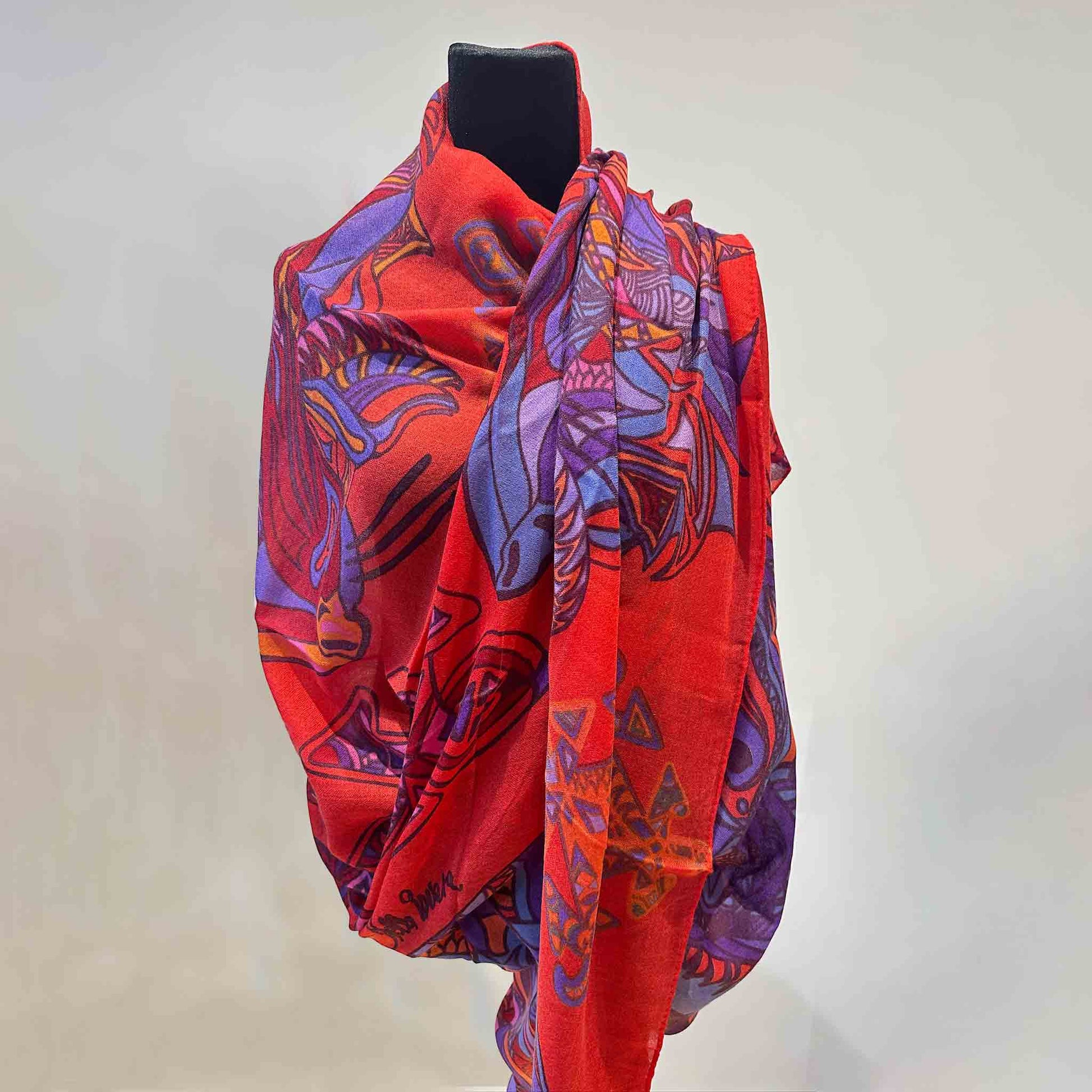 WILD LIFE Kaschmir Carre Tuch, rouge & burgund & lila, limitiert 3/5