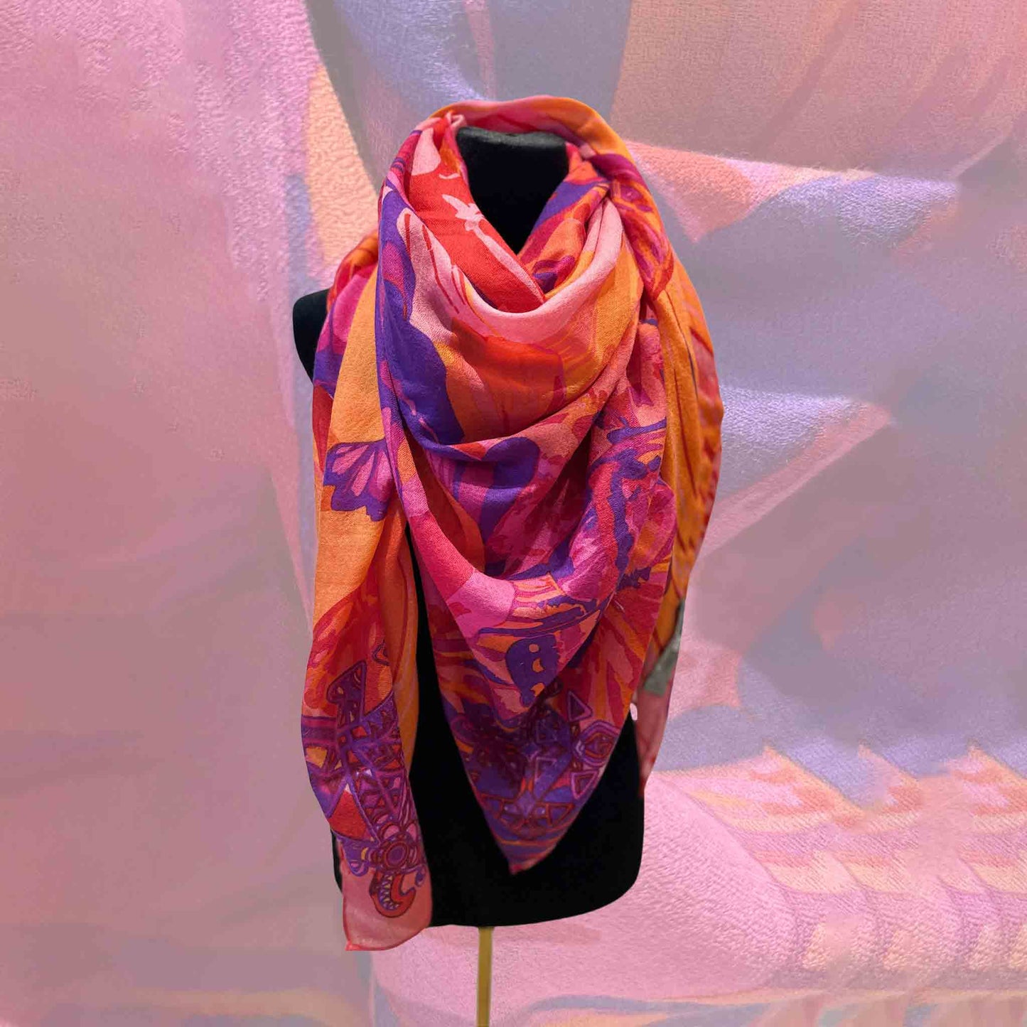 METAMORPHOSE Kaschmir Carre Tuch, Lila, Orange, Burgund, Pink. Limitiert 3/5