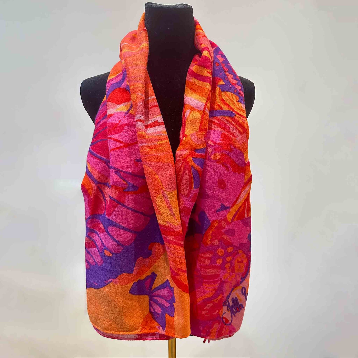 METAMORPHOSE Kaschmir Carre Tuch, Lila, Orange, Burgund, Pink. Limitiert 3/5