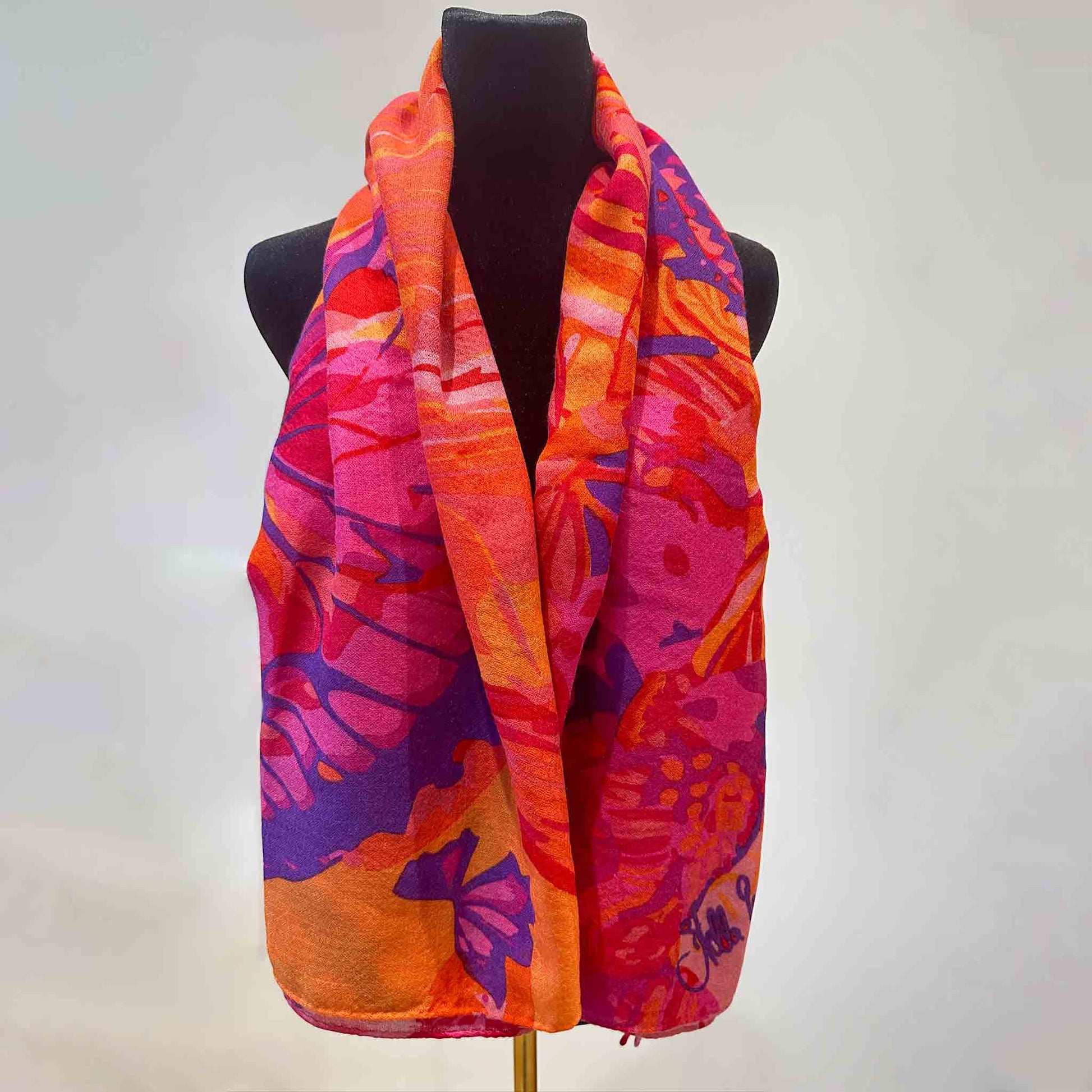 METAMORPHOSE Kaschmir Carre Tuch, Lila, Orange, Burgund, Pink. Limitiert 3/5