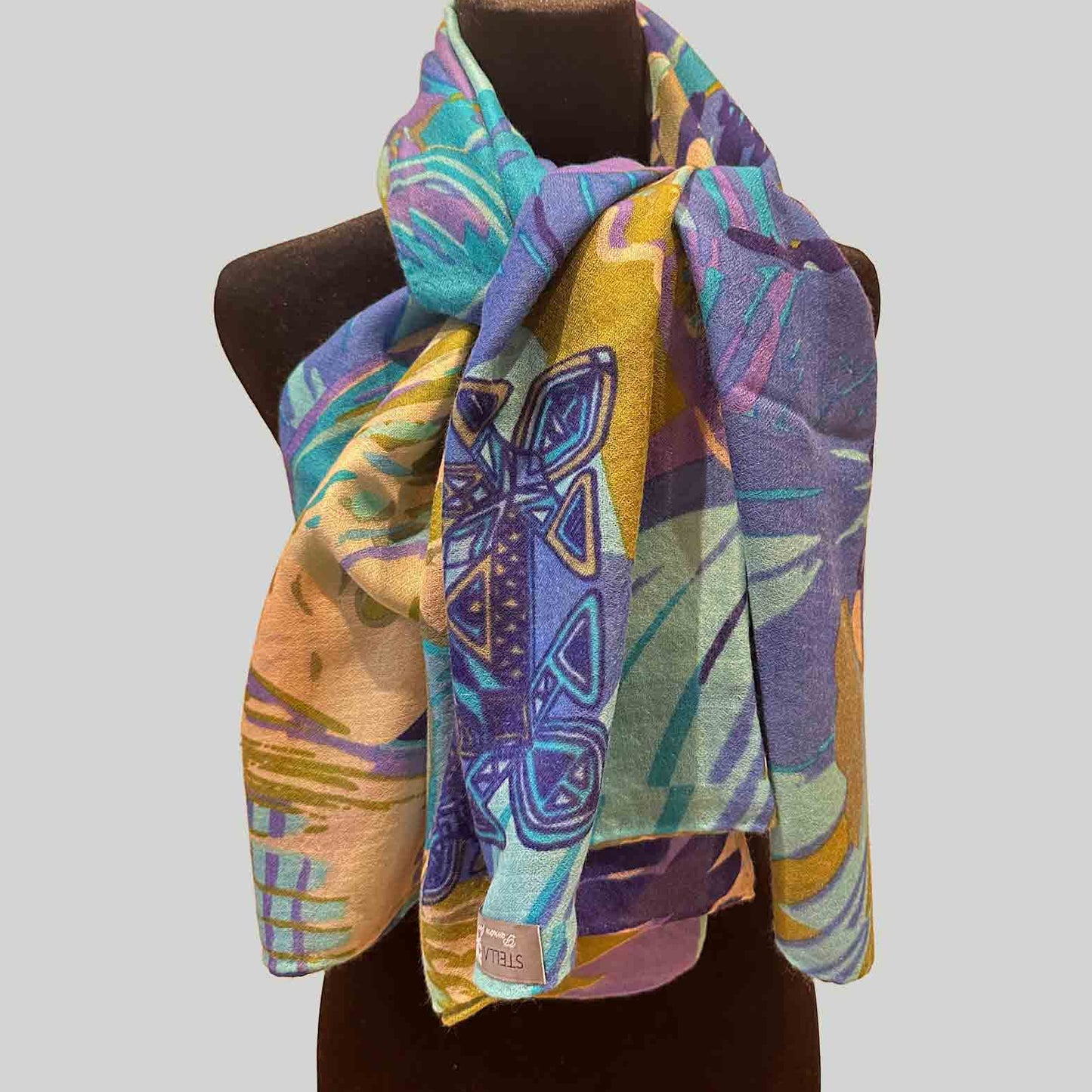 METAMORPHOSE Kaschmir Carre Tuch in den Farben Lila, Türkis, Blau