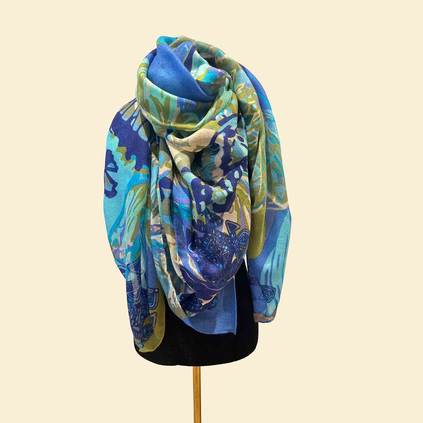 METAMORPHOSE Kaschmir Carre Tuch in den Farben Blau Türkis, Grün