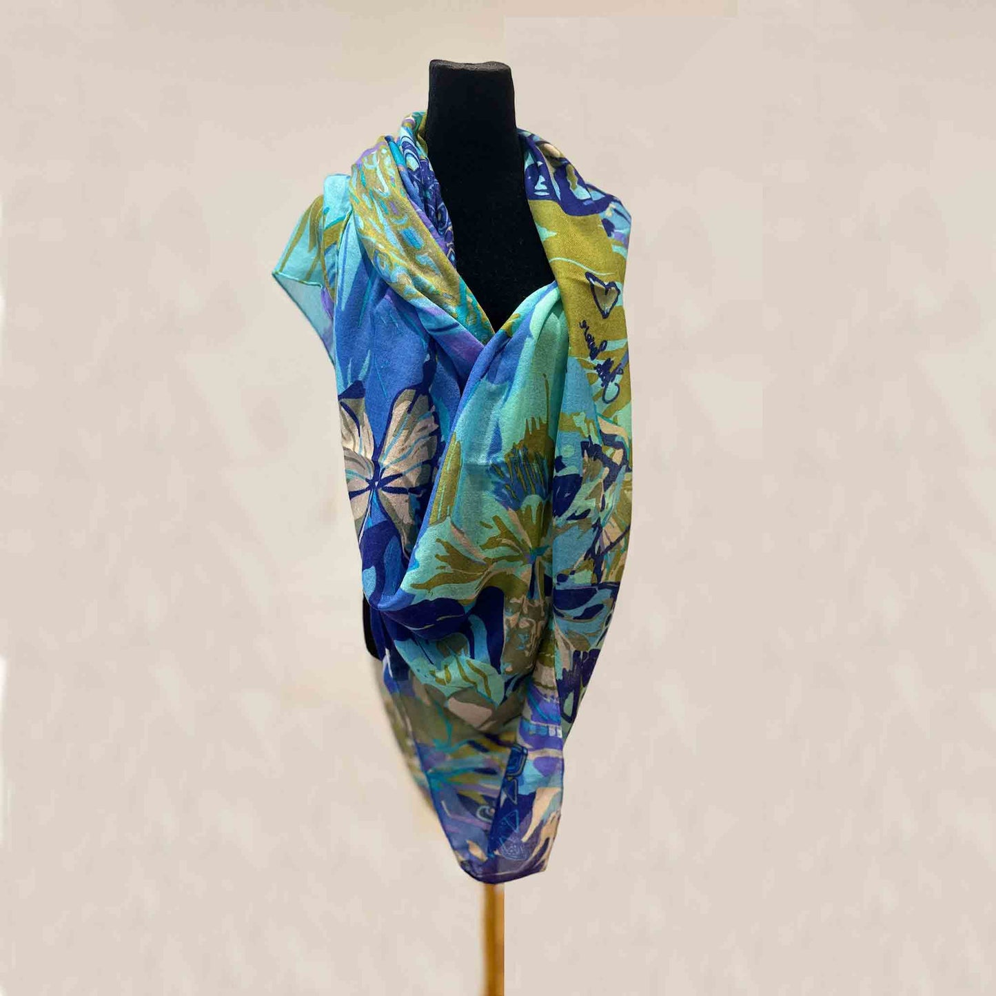 METAMORPHOSE Kaschmir Carre Tuch in den Farben Blau Türkis, Grün