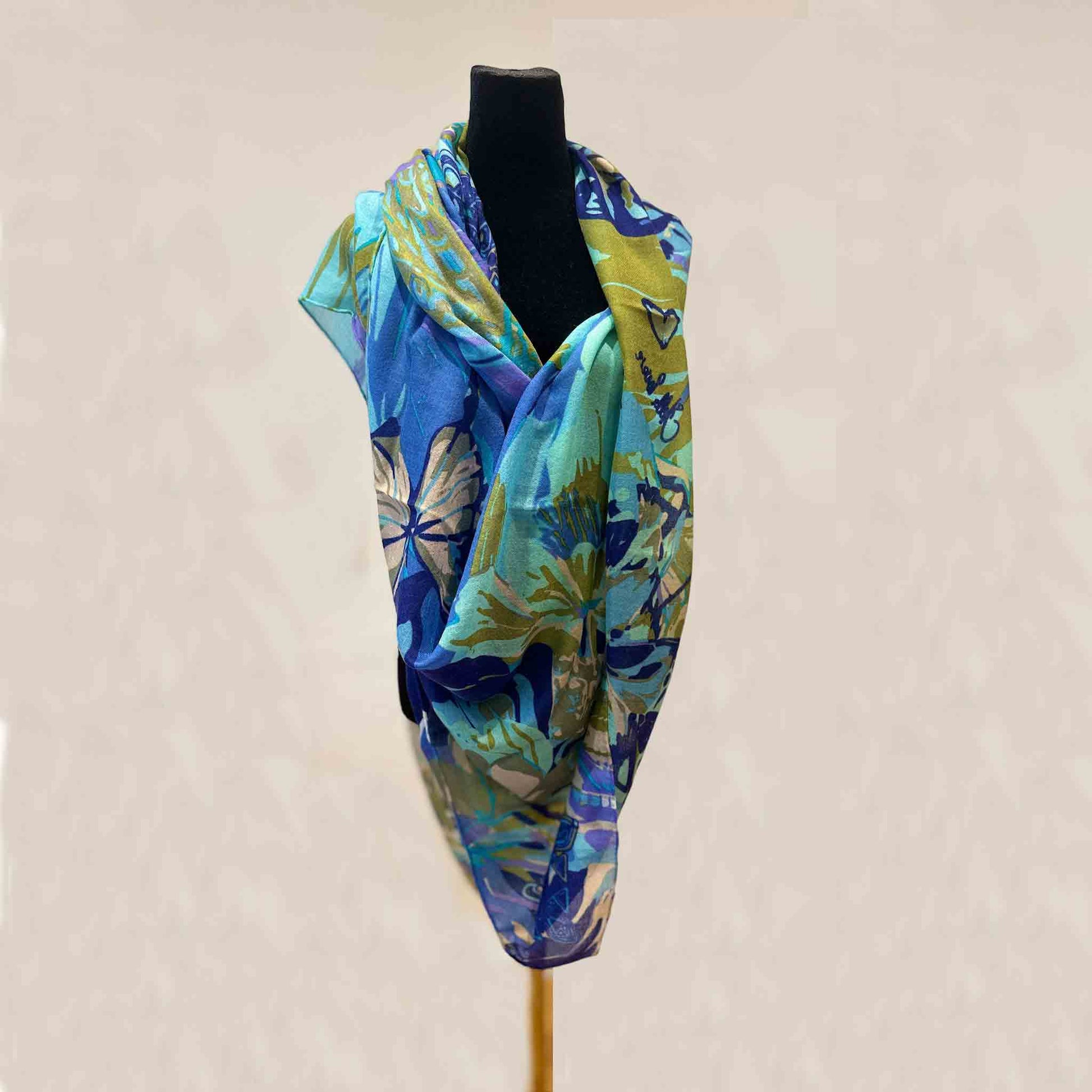 METAMORPHOSE Kaschmir Carre Tuch in den Farben Blau Türkis, Grün