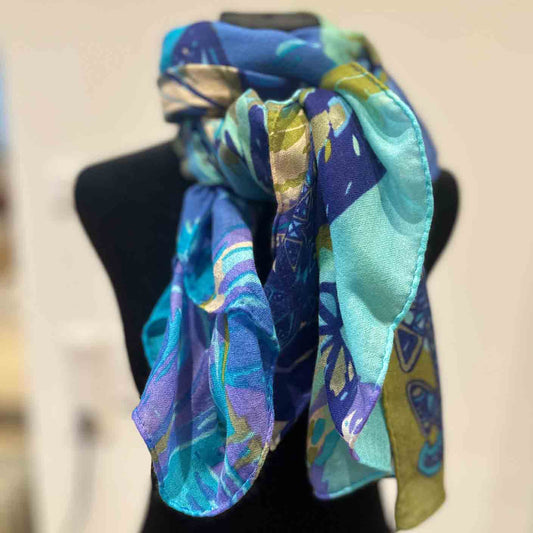 METAMORPHOSE Kaschmir Carre Tuch in den Farben Blau Türkis, Grün