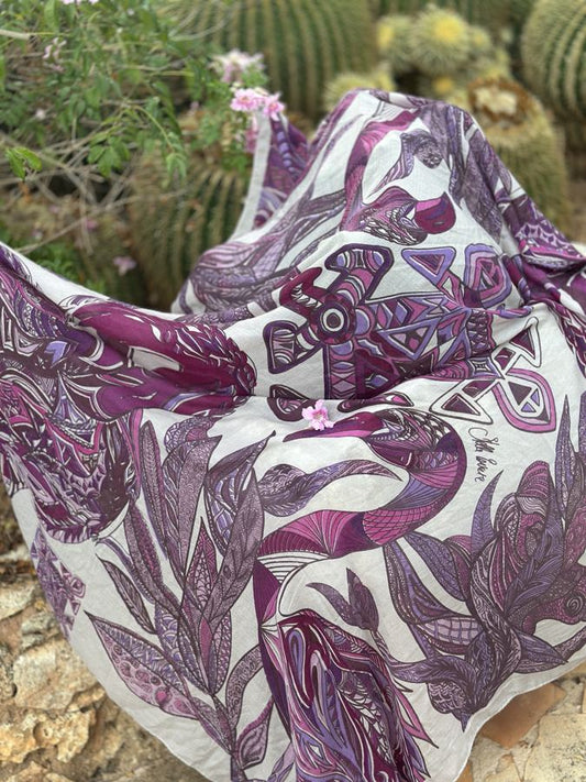 FLAMINGO GARDENS - Kaschmir XL Schal - Limited Edition / Cashmere Beige & Plum & Berry tones