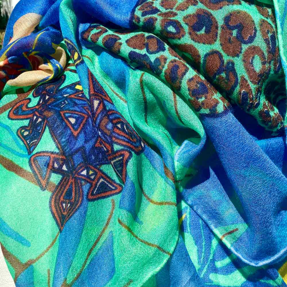 XL Kaschmir Schal "Tiger LOVE POND" 140 x 200 cm Handarbeit, limitiert