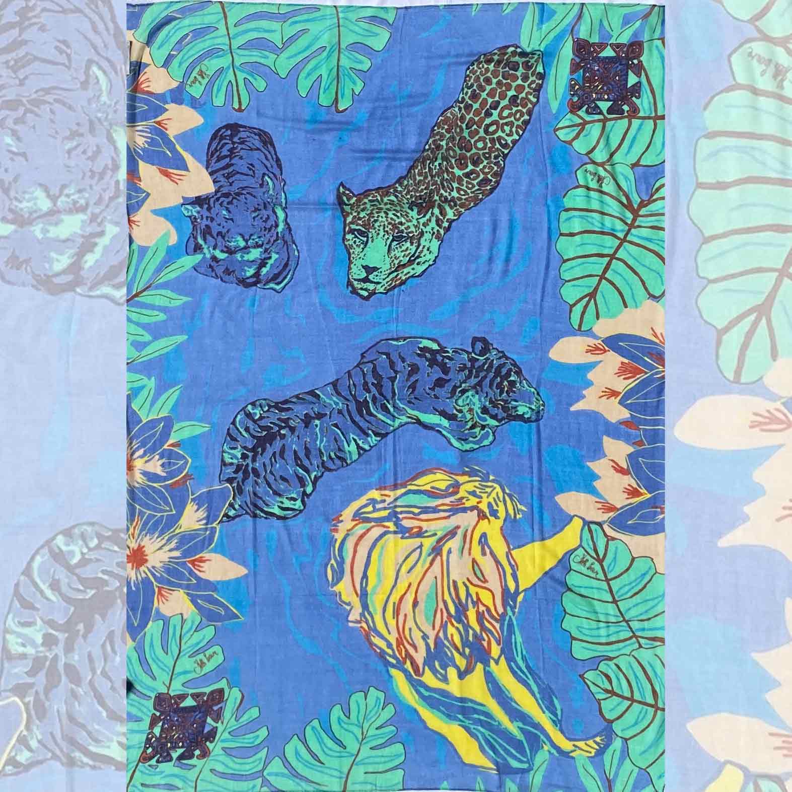 XL Kaschmir Schal "Tiger LOVE POND" 140 x 200 cm Handarbeit, limitiert