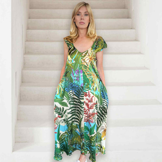 TIMELESS SUSTAINABLE COLLECTION Sommer Kleid, Jungle Garden, reine Seide, Unikat